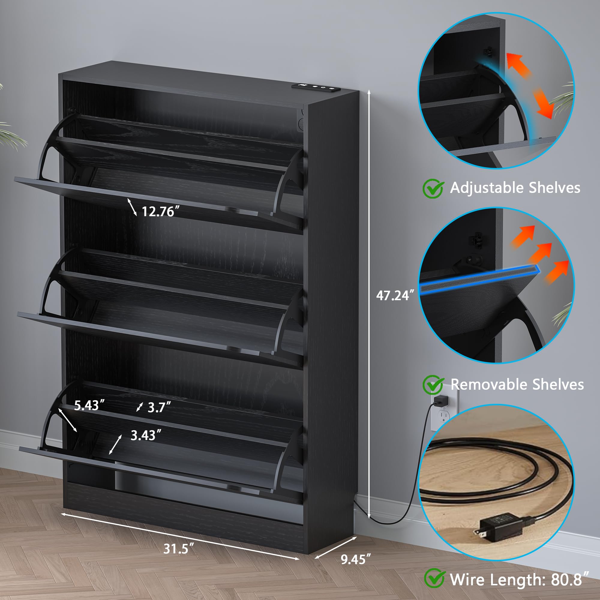Shoe Cabinet with Odor Control and Back Panels