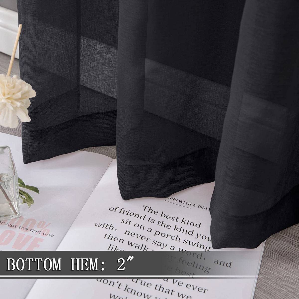 Sheer Curtains Linen Textured Bedroom Curtain Sheers Light Filtering Rod Pocket Voile Curtains for Living Room (2 Count)