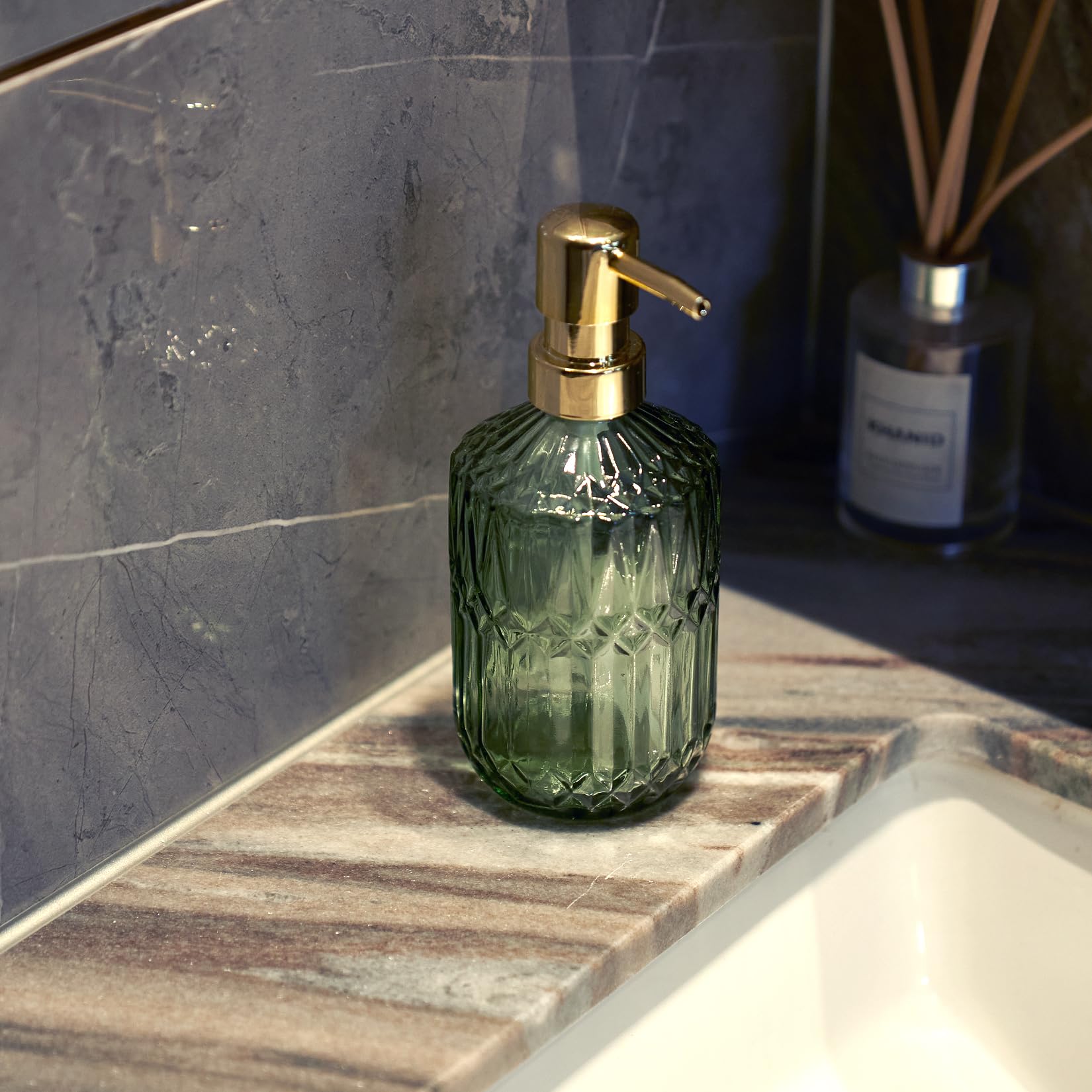 Glass Soap Dispenser Green Bottle Plastic Pump for Kitchen Hand Dish