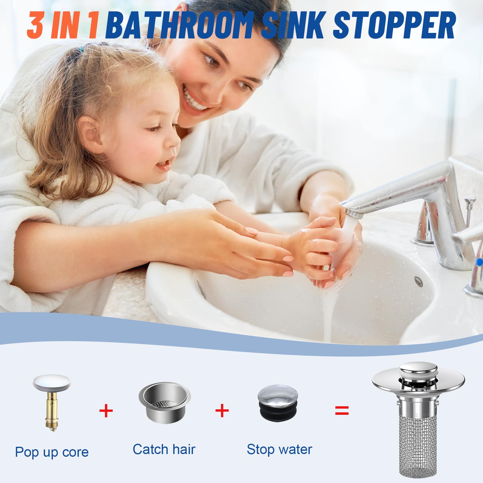 2024 New Pop Up Bathroom Sink Drain Strainer Hair Catcher (2 Count)