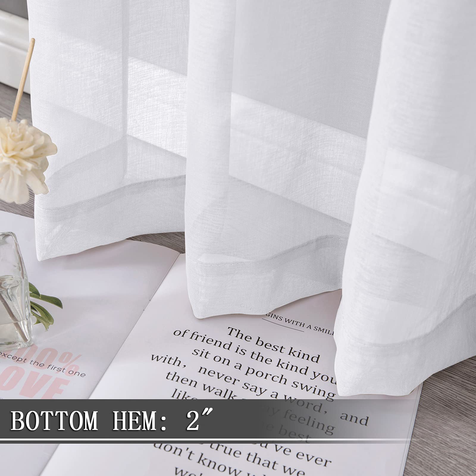 Sheer Curtains Linen Textured Bedroom Curtain Sheers Light Filtering Rod Pocket Voile Curtains for Living Room