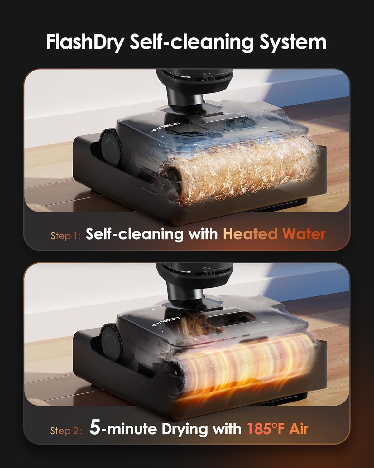 Tineco Floor One S7 Stretch Steam Cordless Wet Dry Vacuum Steam Mop All-in-One, 320℉ HyperSteam, 180° Lay-Flat, Anti-Tangle Design, FlashDry Self-Cleaning, Up to 80 Min Runtime - ModHome Supplies