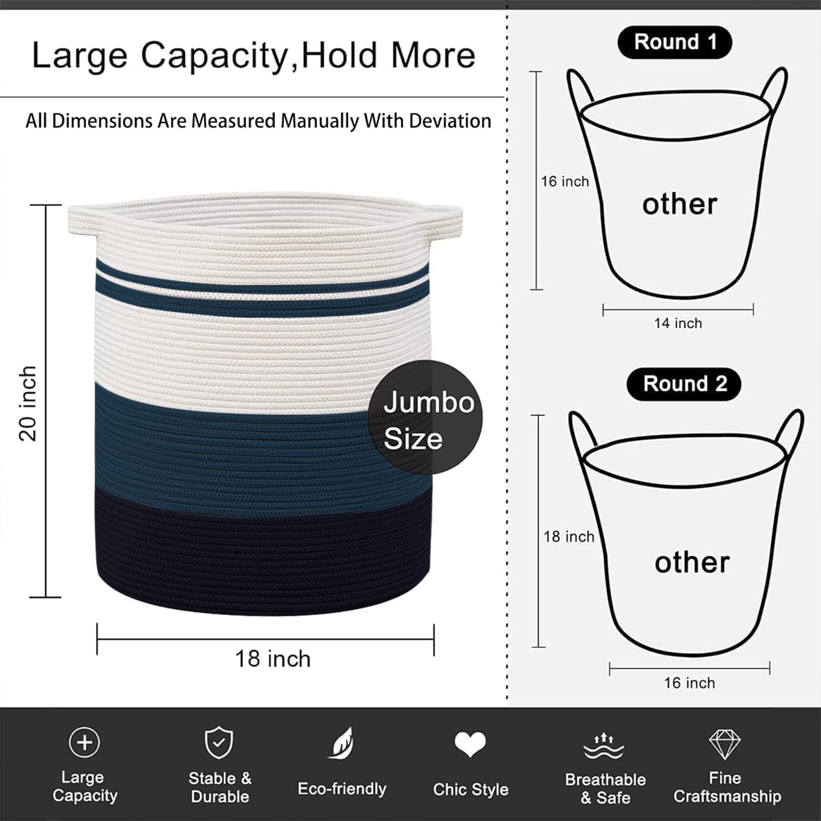 80L Laundry Baskets Hamper with Handles