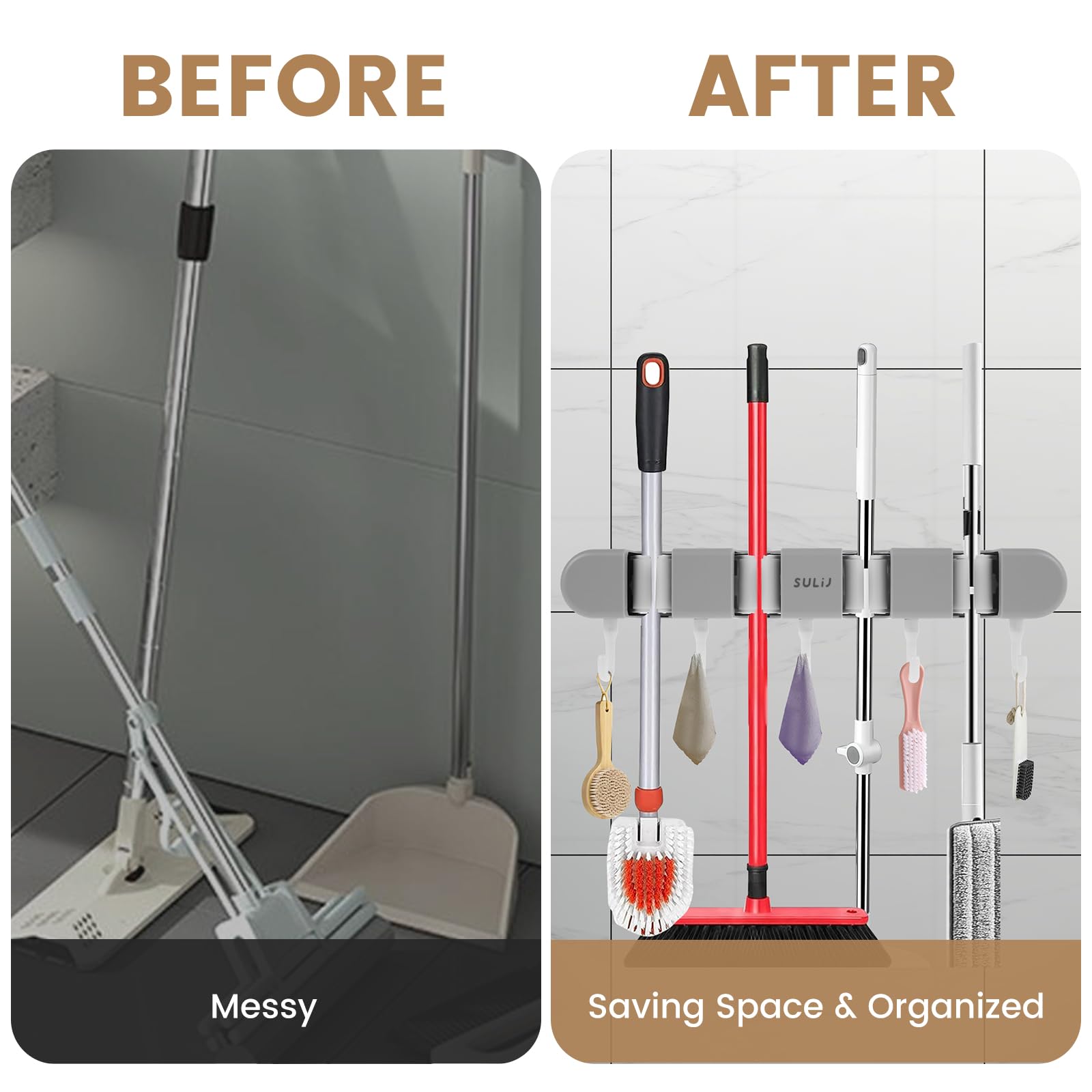 3PCS Broom Holder Wall Mount