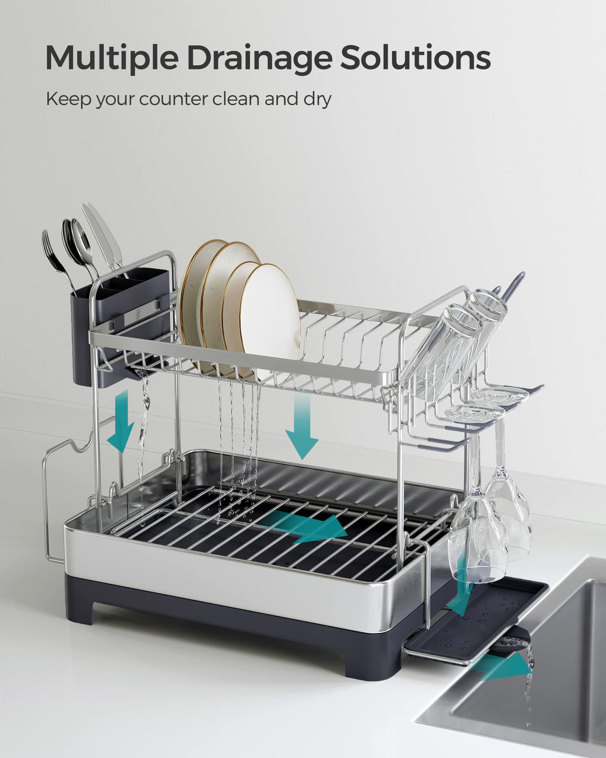 2 Tier Dish Drying Rack for Kitchen Counter