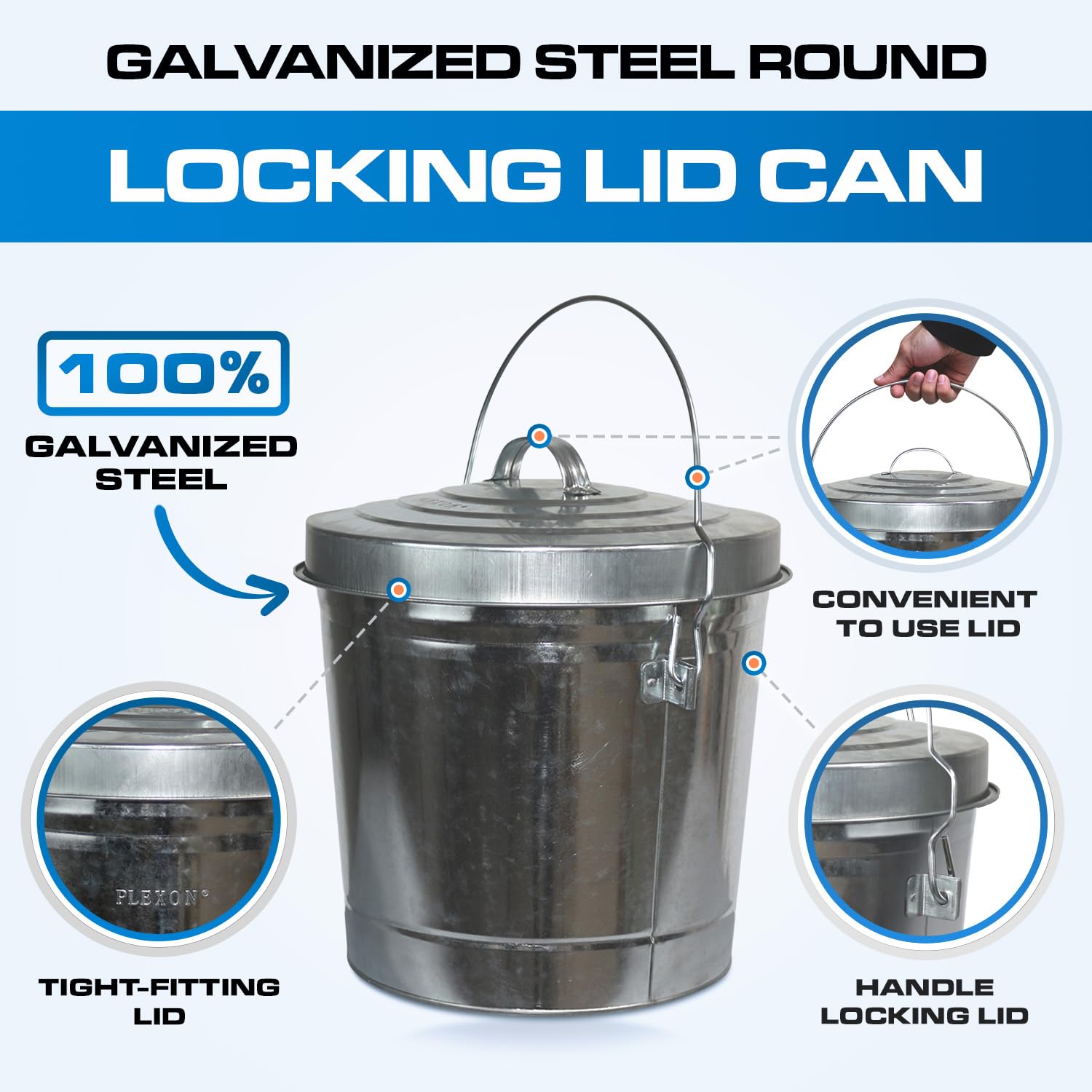 6 Gallon Outdoor Trash Can with Lid Galvanized Metal Bucket with Locking Lid for Poultry Feed Bird Seed Storage Ash Small Garbage Can