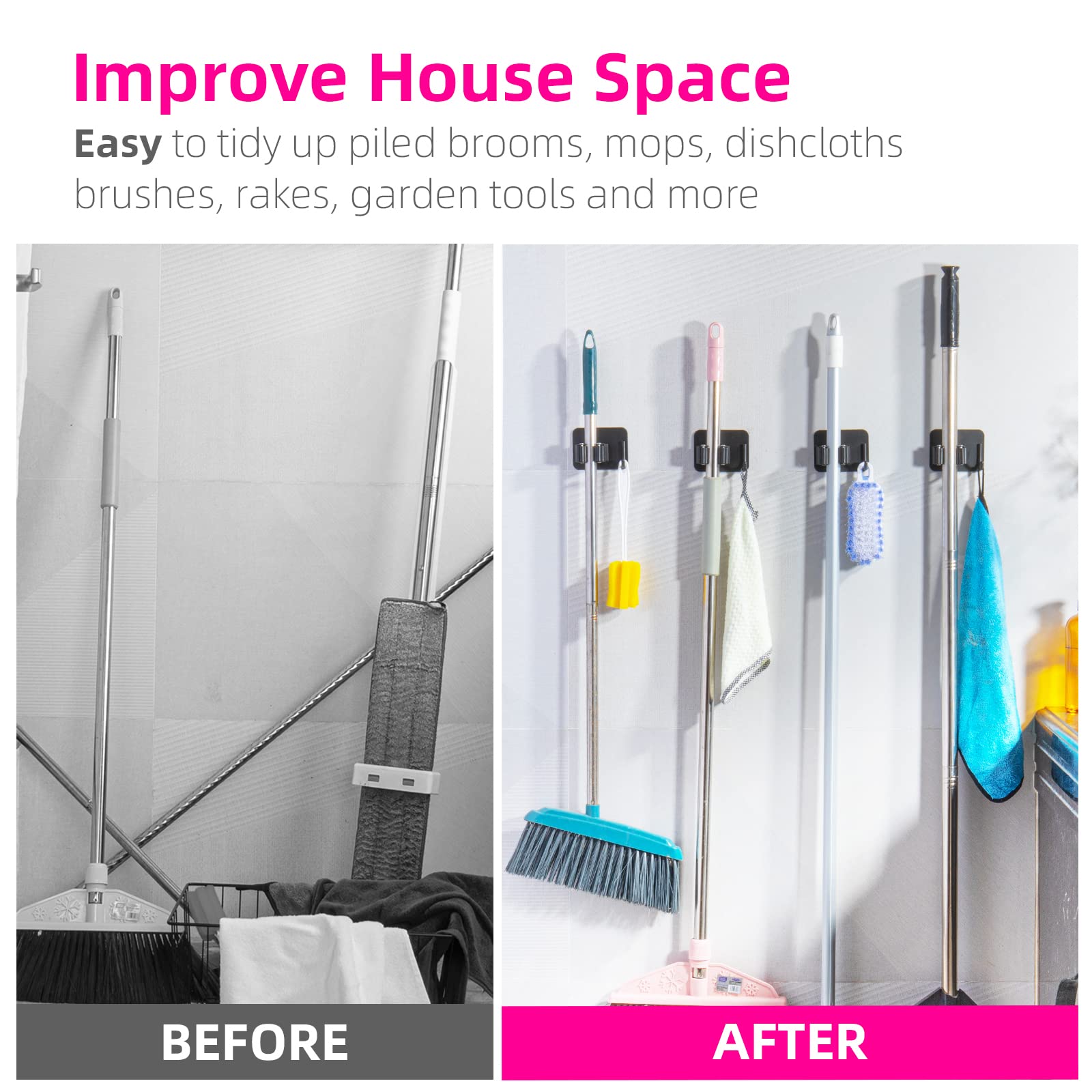 4 Pack Anti Slip Broom Holder