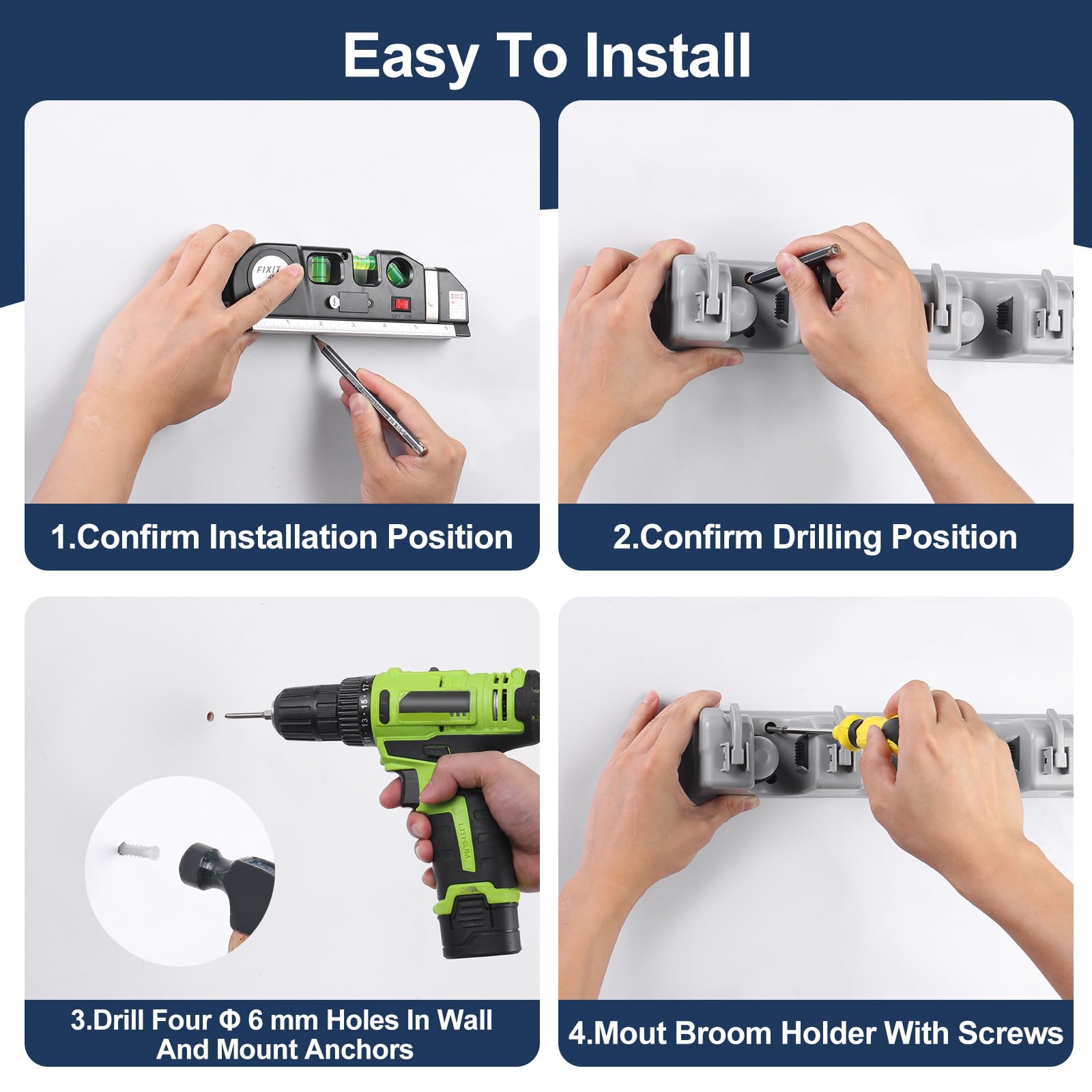 Mop And Broom Holder Wall Mount Cleaning Supplies Organizer For Closet