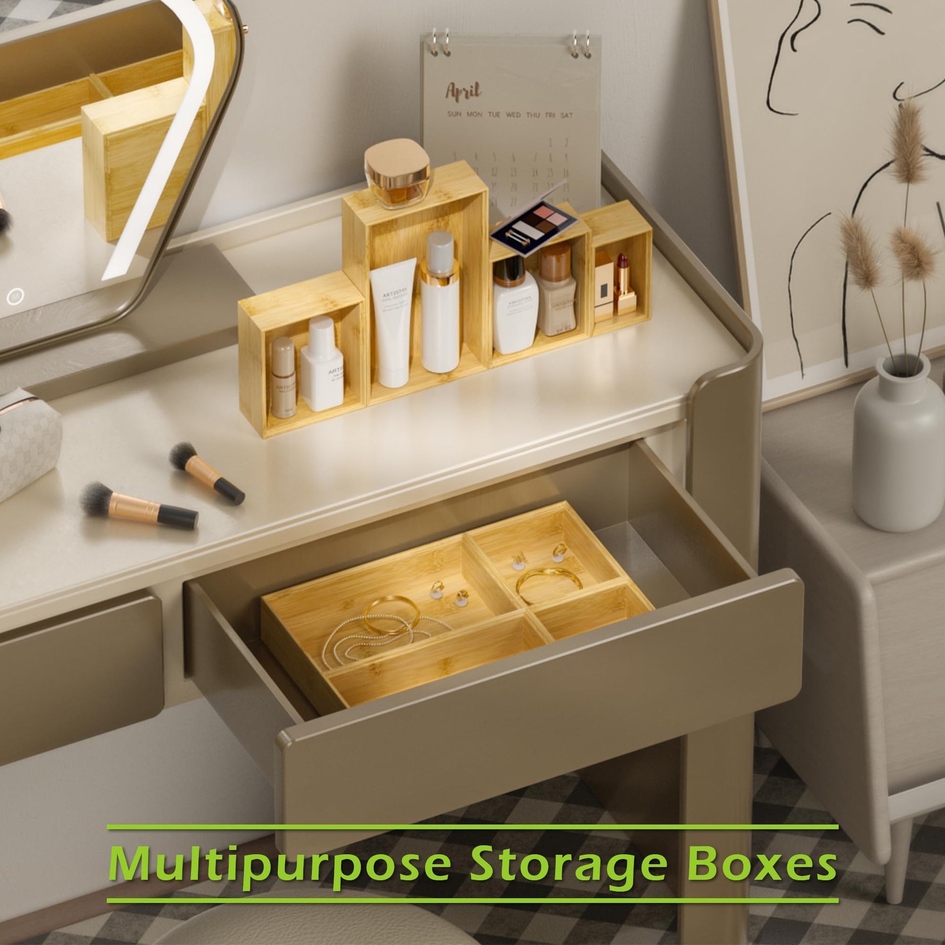 Bamboo Drawer Organizer Boxes (8 Count)