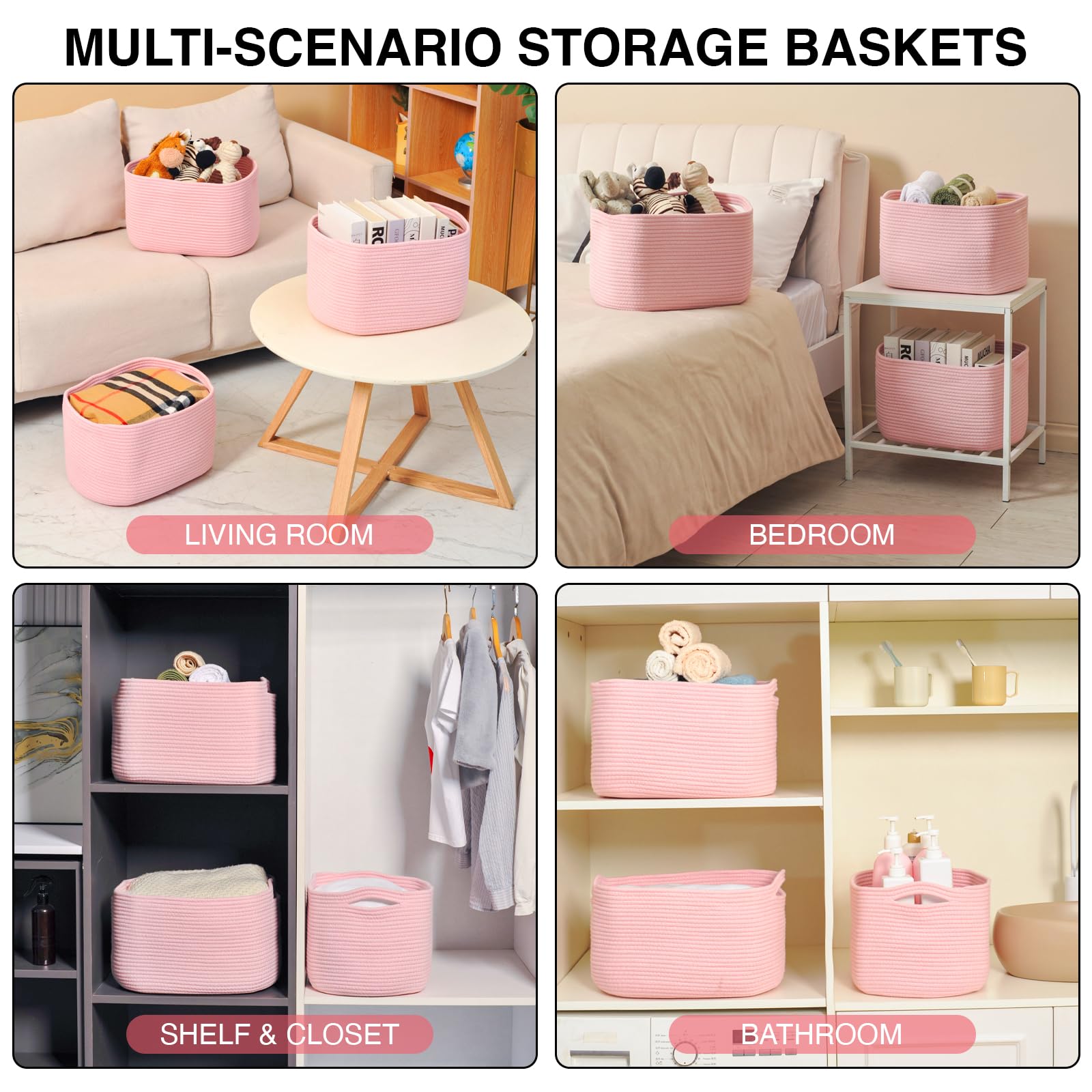Storage Baskets for Organizing Shelves (3 Count)