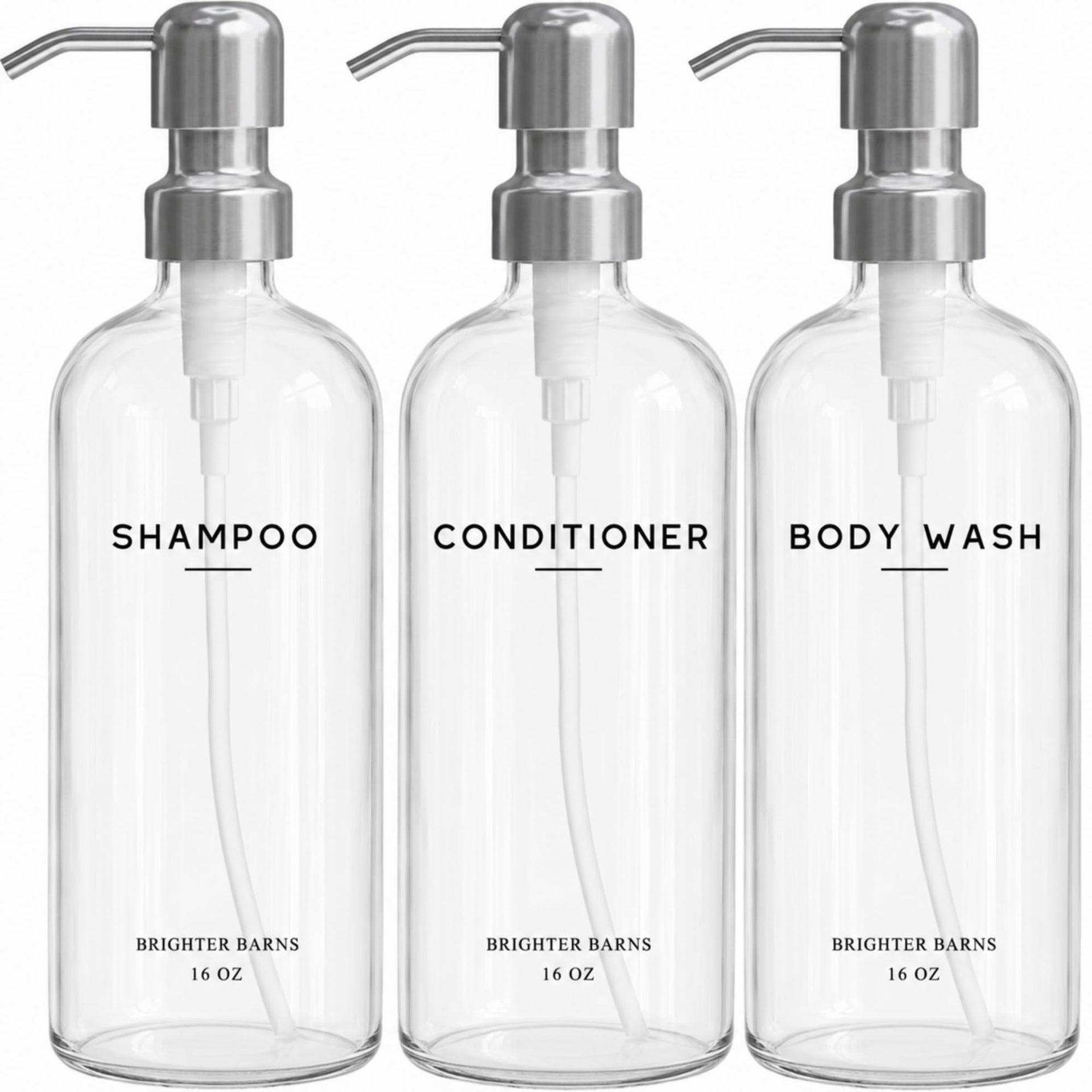 Clear Shampoo and Conditioner Dispenser Set by Brighter Barns (6 Count)