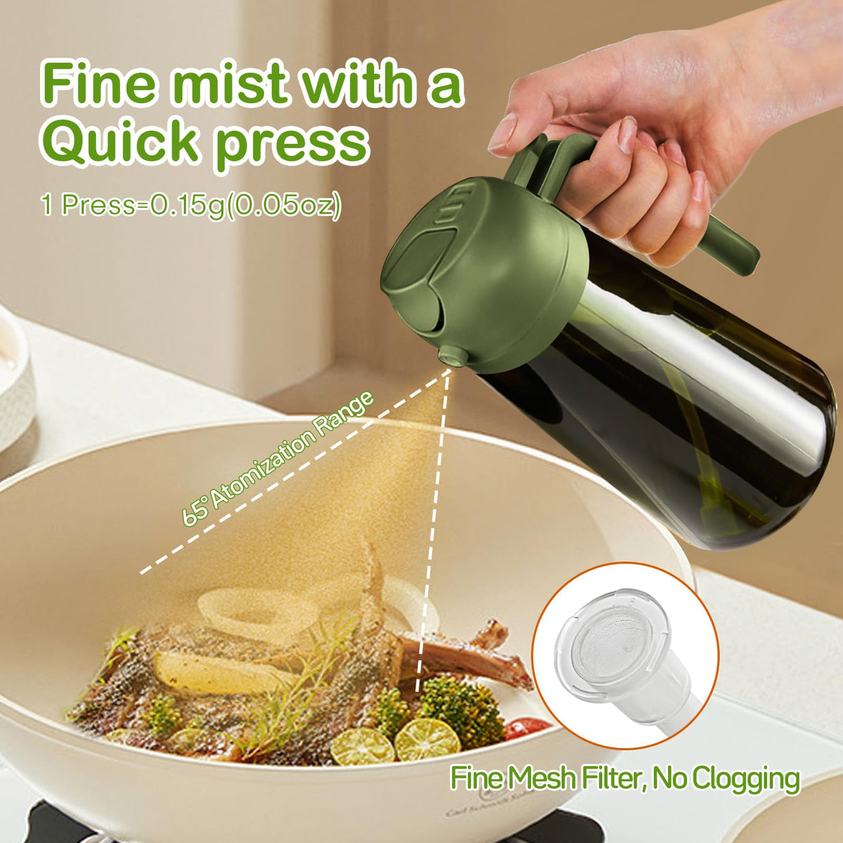 16oz 470ml Dark Green Oil Sprayer for Cooking with Stickers