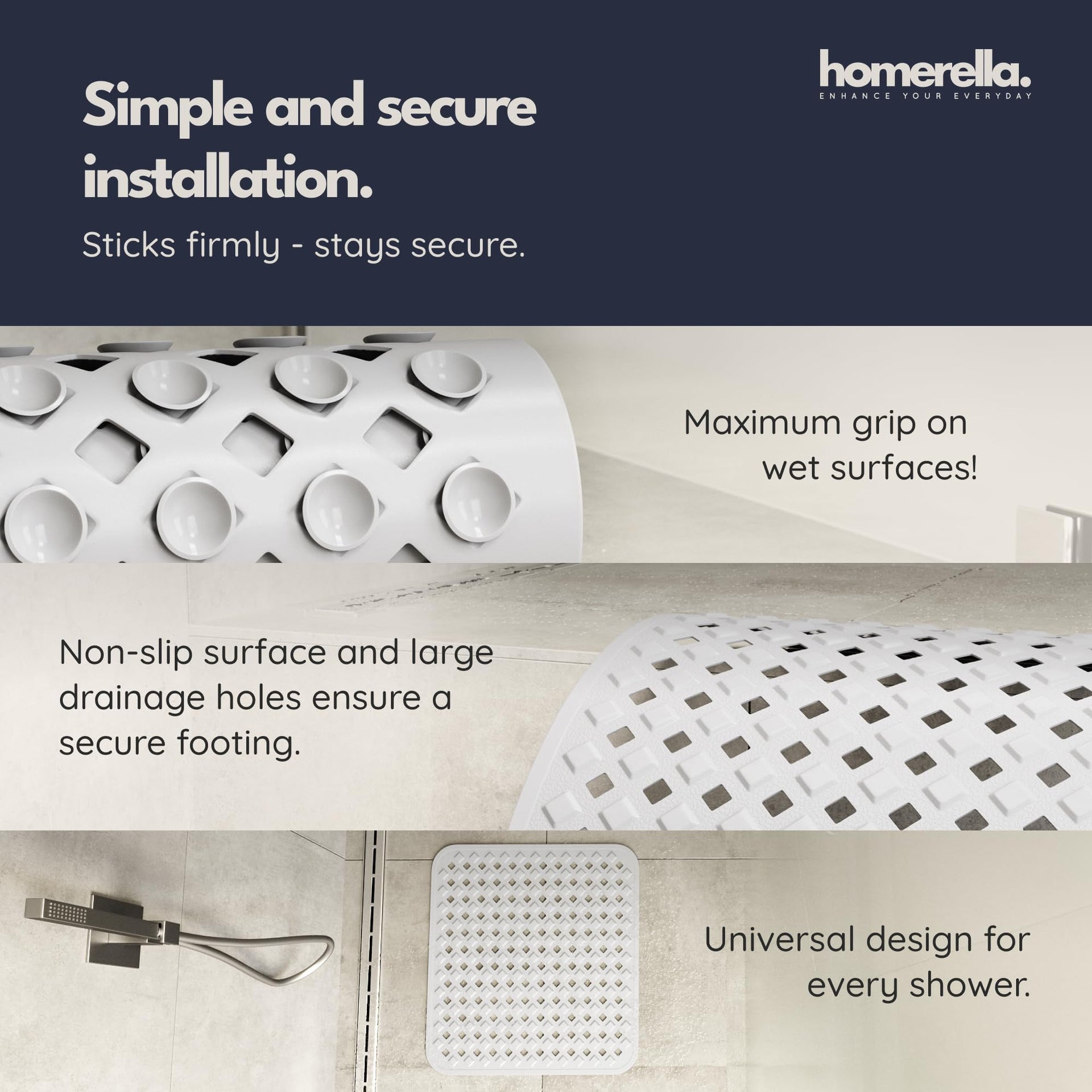 Square Shower Mat Non Slip Anti Mold 21x21 Anti Slip Shower Mat