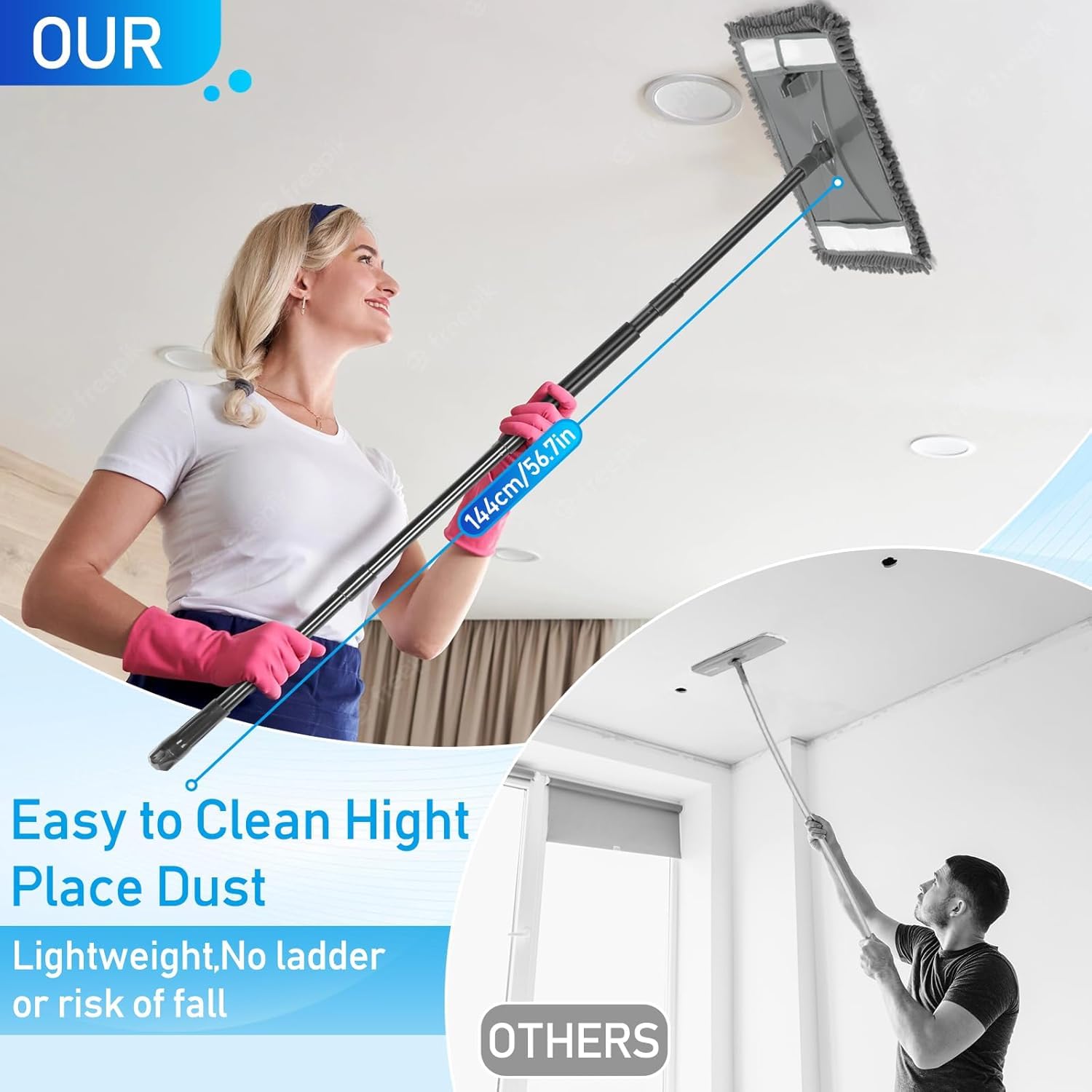 19" Wall Cleaner Mop with Long Handle for Wall Ceilings Floor Cleaning (2 Count)