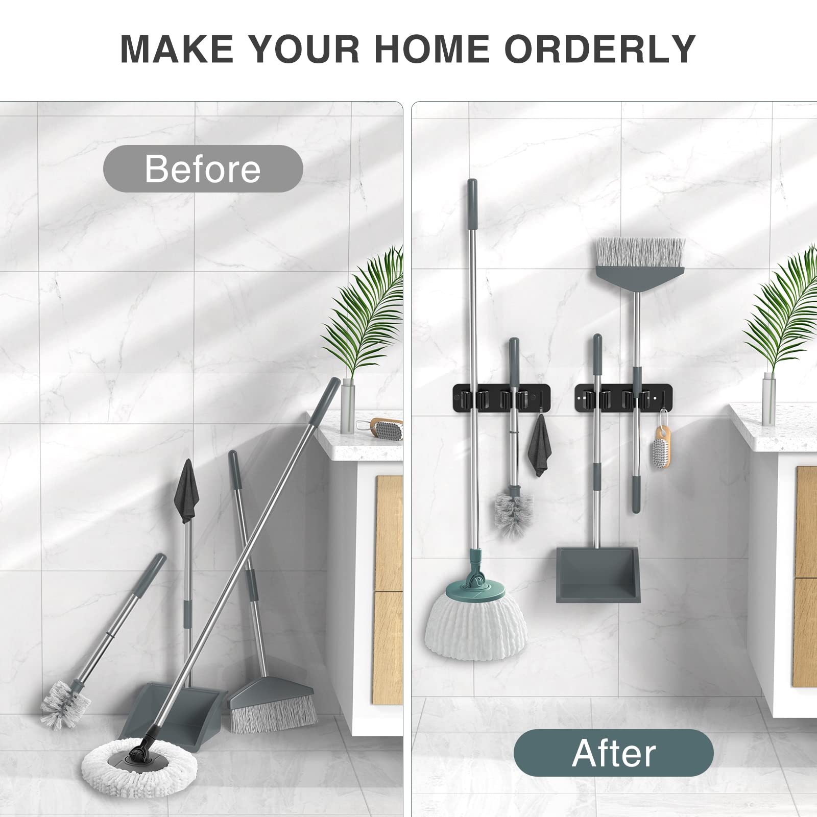 Wall Mount Mop and Broom Holder (2 Count)