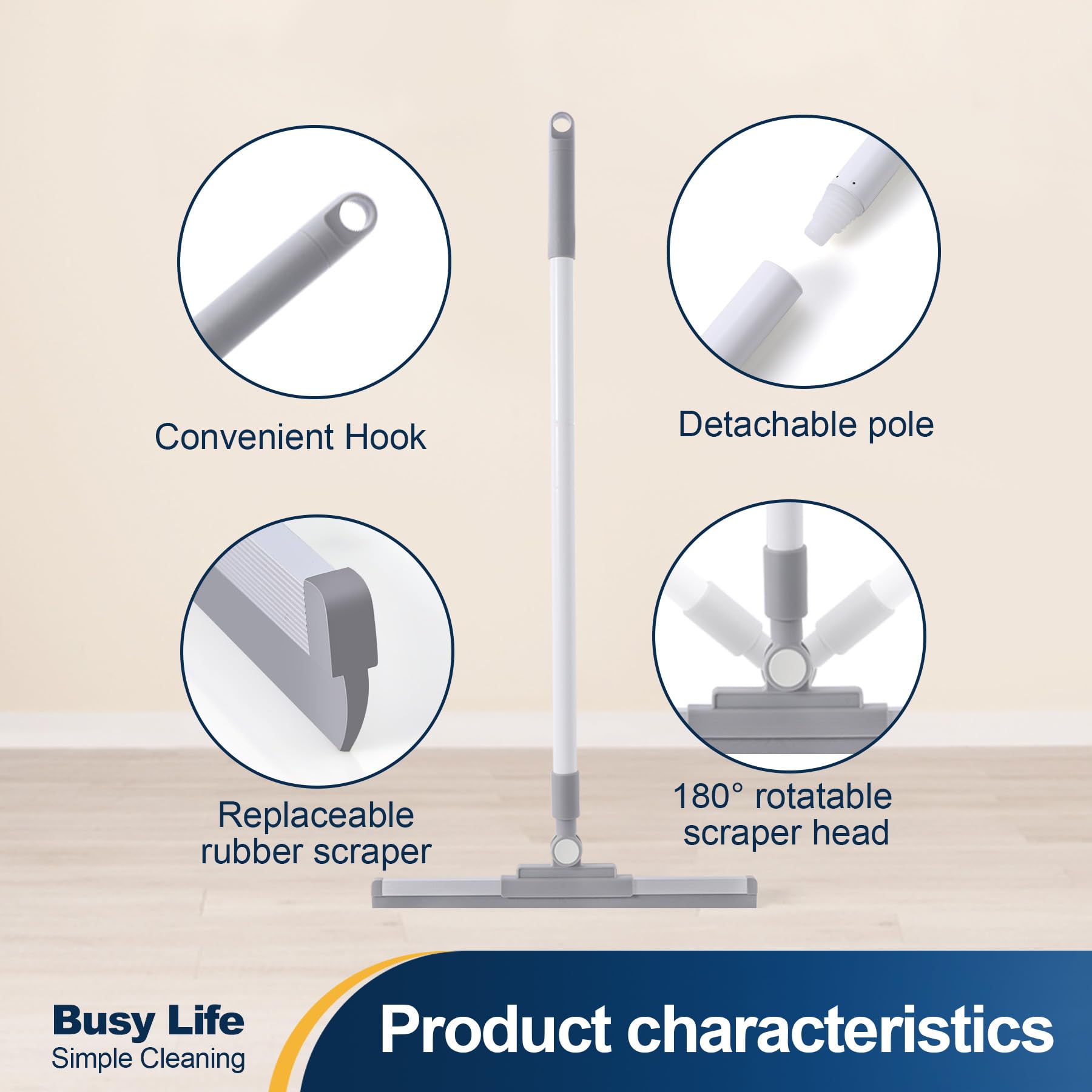 Rubber Floor Squeegee Broom TPR Blade Adjustable Scrubber Squeegee
