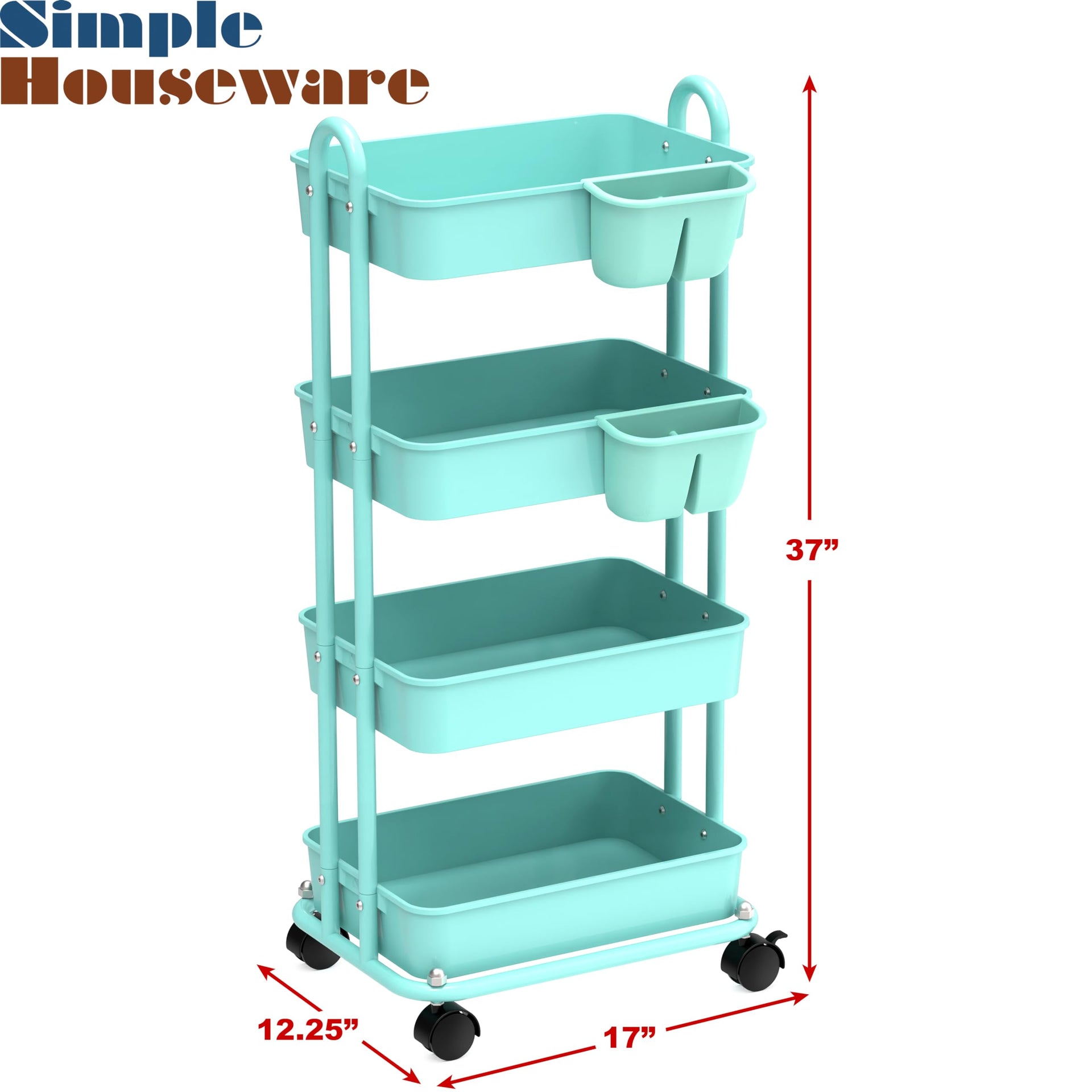 4 Tier Rolling Utility Cart with Hanging Bucket