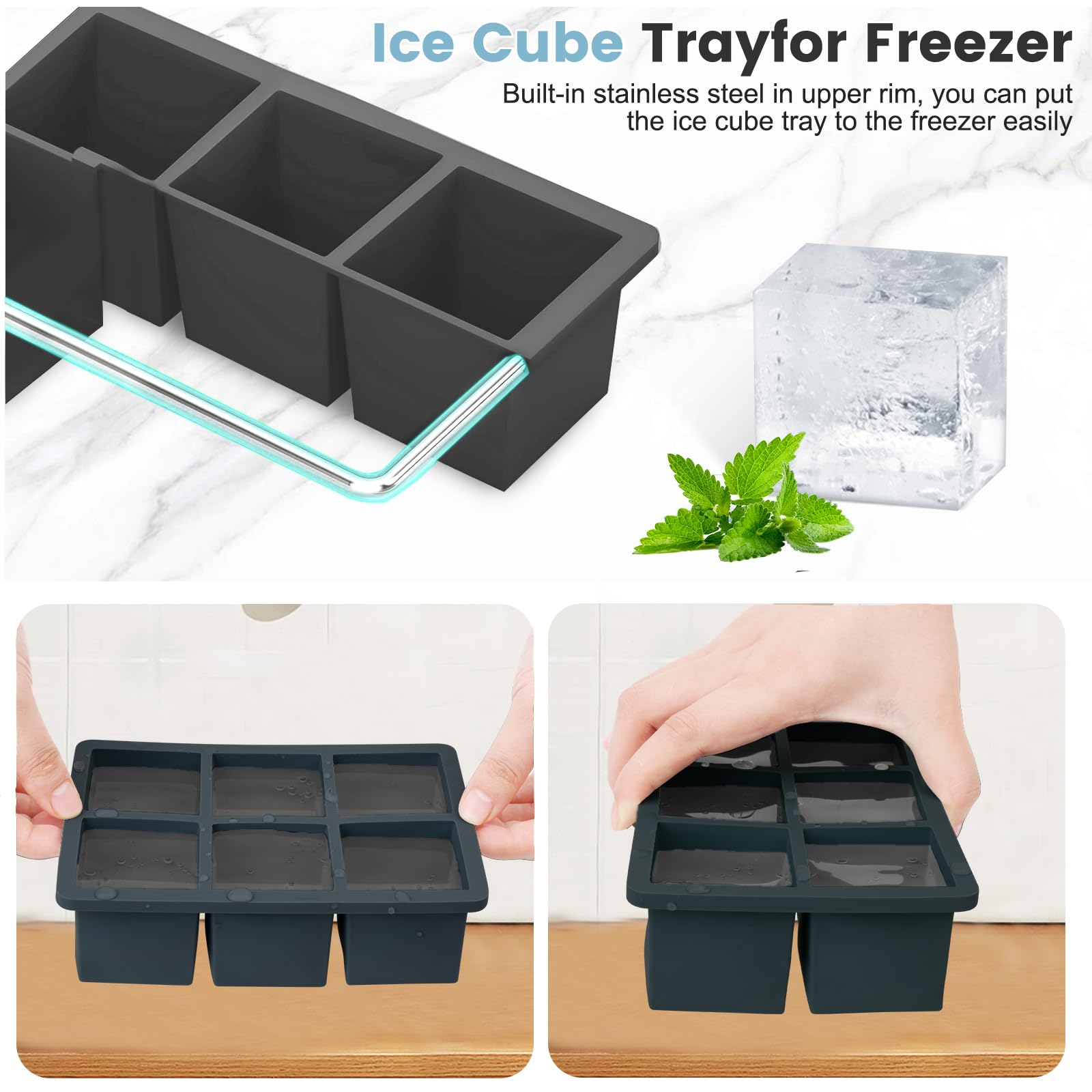 Large Silicone Ice Cube Tray 3Pack (3 Count)