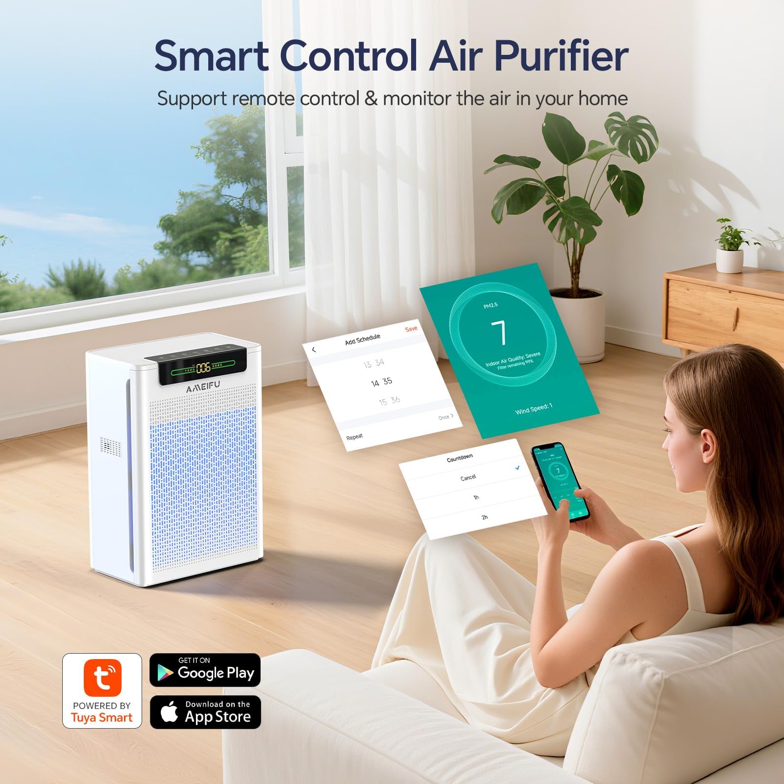 Air Purifiers for Home Large Room Up to 3000 ft²with Smart APP Control