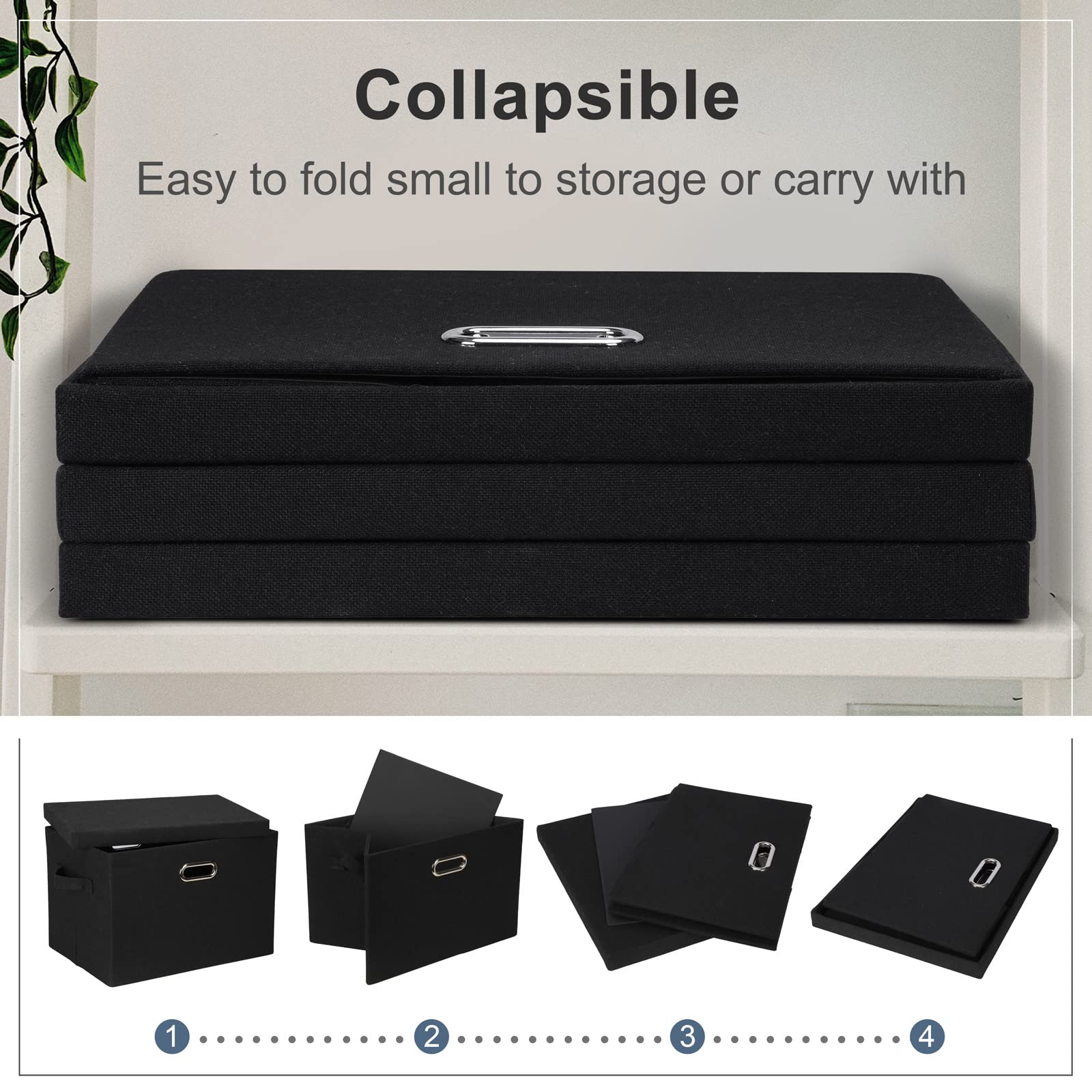 Large 17" 36 Quart Collapsible Stackable Storage Bins with Lids (3 Count)