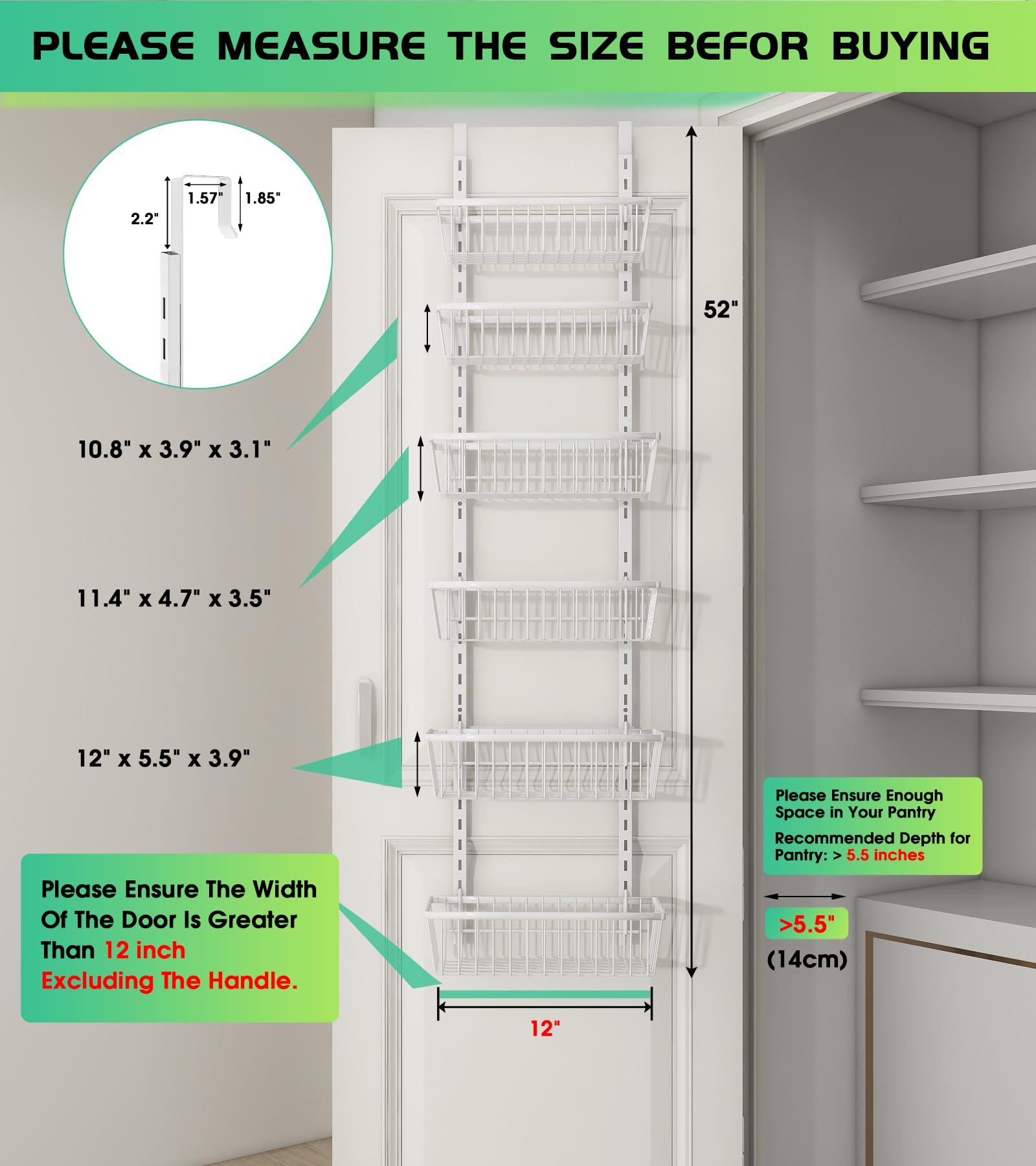 12 Inch Wide Narrow Over The Door Pantry Organizer 6