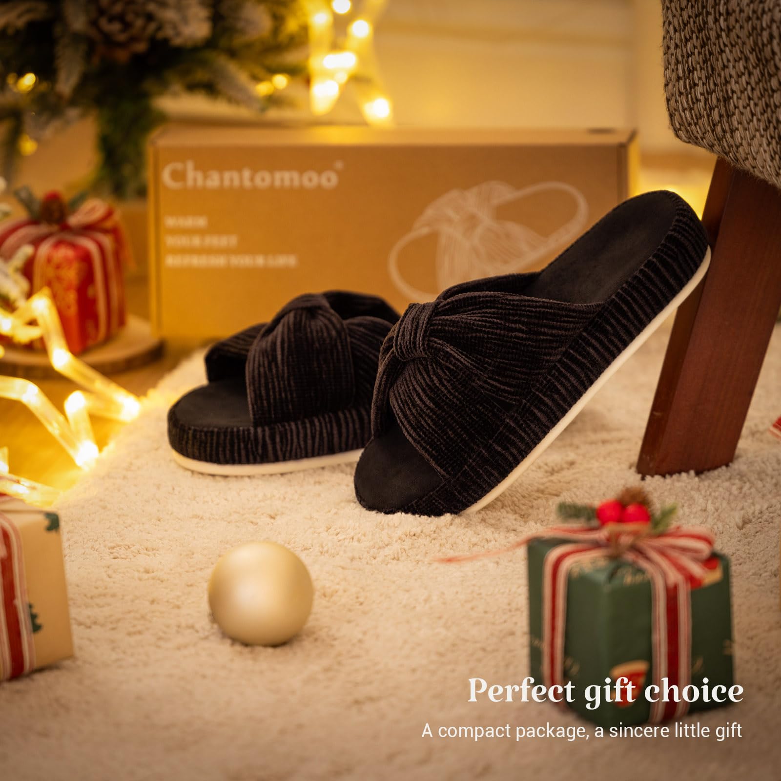 Slippers for Women Memory Foam House Bedroom Bow Crossbands Pearlescent Slipper Shoes Comfy Trendy Gift Slippers Black Size 7 8 6.5