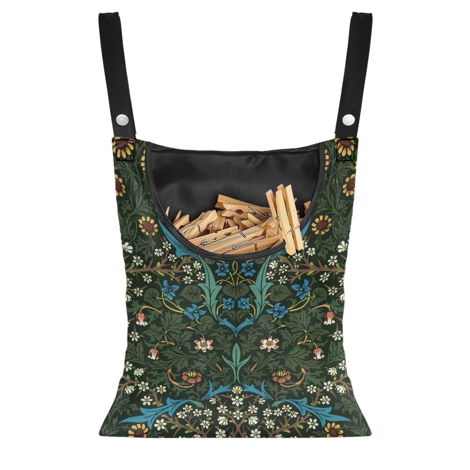 Vintage Scabious Leaf Print Reinforced Clothespin Holder Bag 14.5x12in