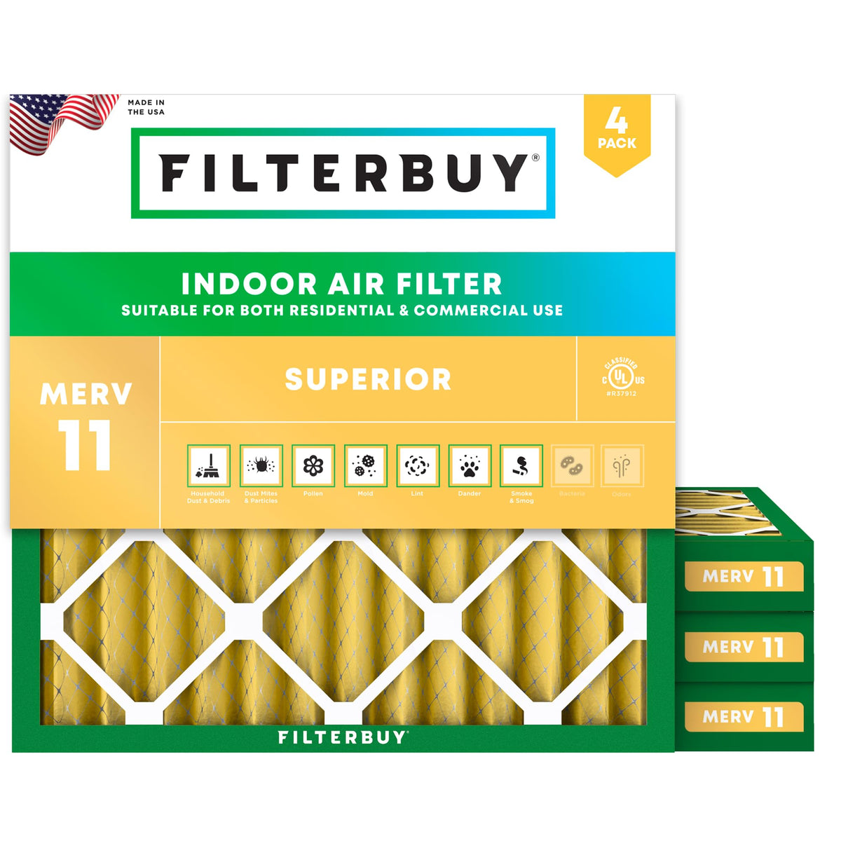 10x10x2 Air Filter MERV 11 Pet & Allergy Defense (4 Count)