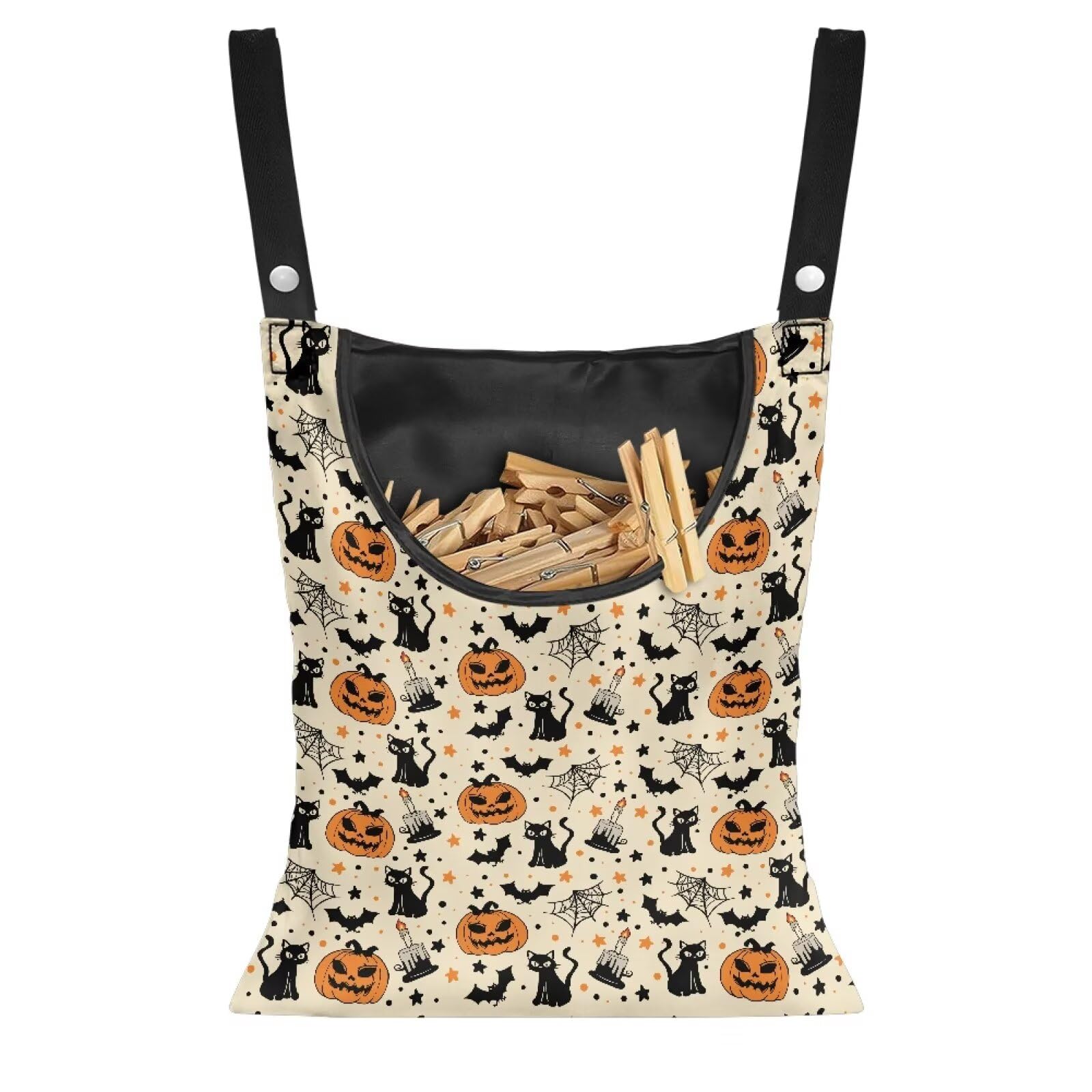 Cream Pumpkin Clothespin Organizer Bag Halloween Clothespin Bags with Hanging Hook Waterproof Clothes Pin Storage Organizer with Large Opening Clothespins Bag for Clothesline Outdoor