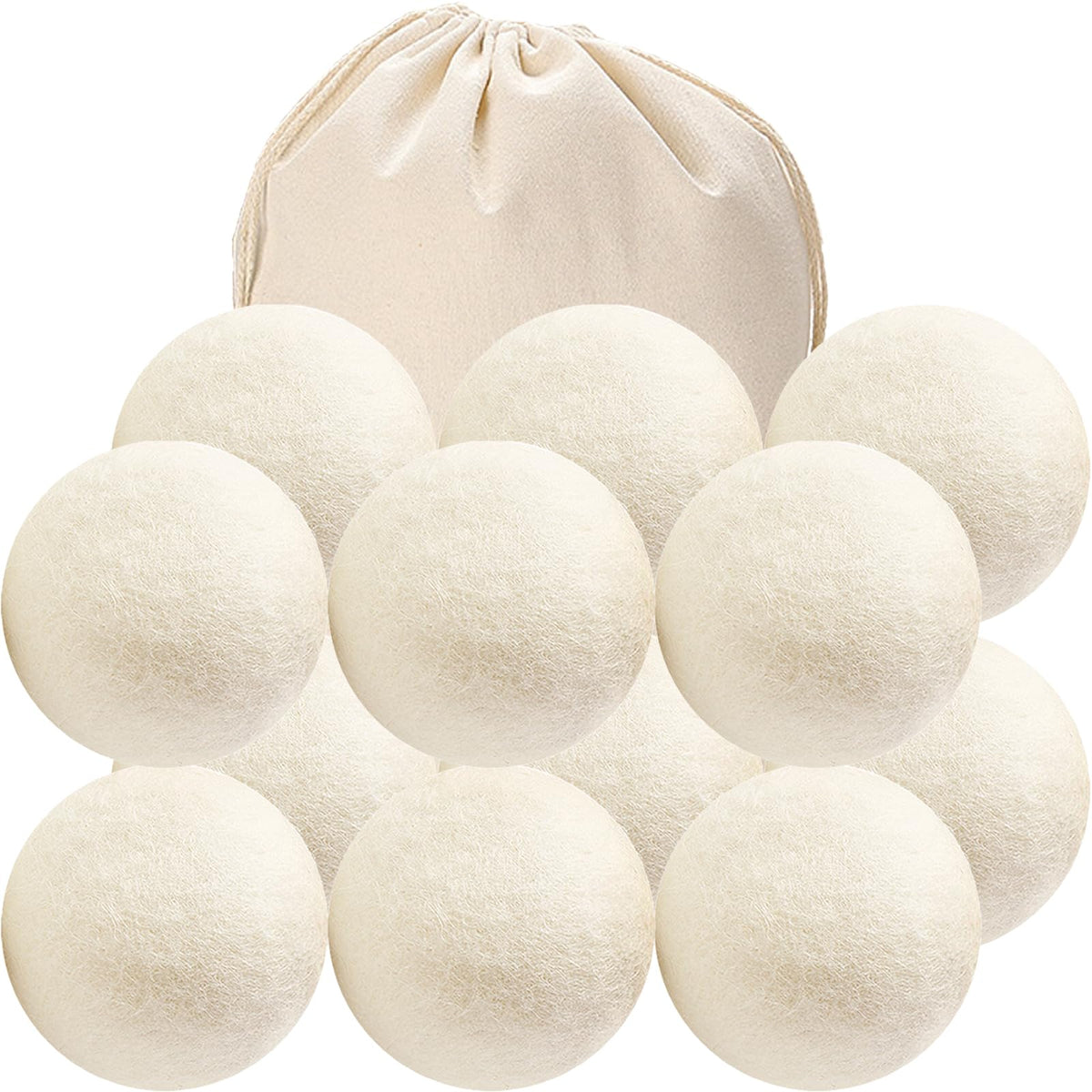 12 Pack Wool Dryer Balls XL Reusable Laundry Balls for Dryer Natural Fabric Softener Ball with 1 Storage Bags Reduce Wrinkles and Decrease Drying Time (12 Count)