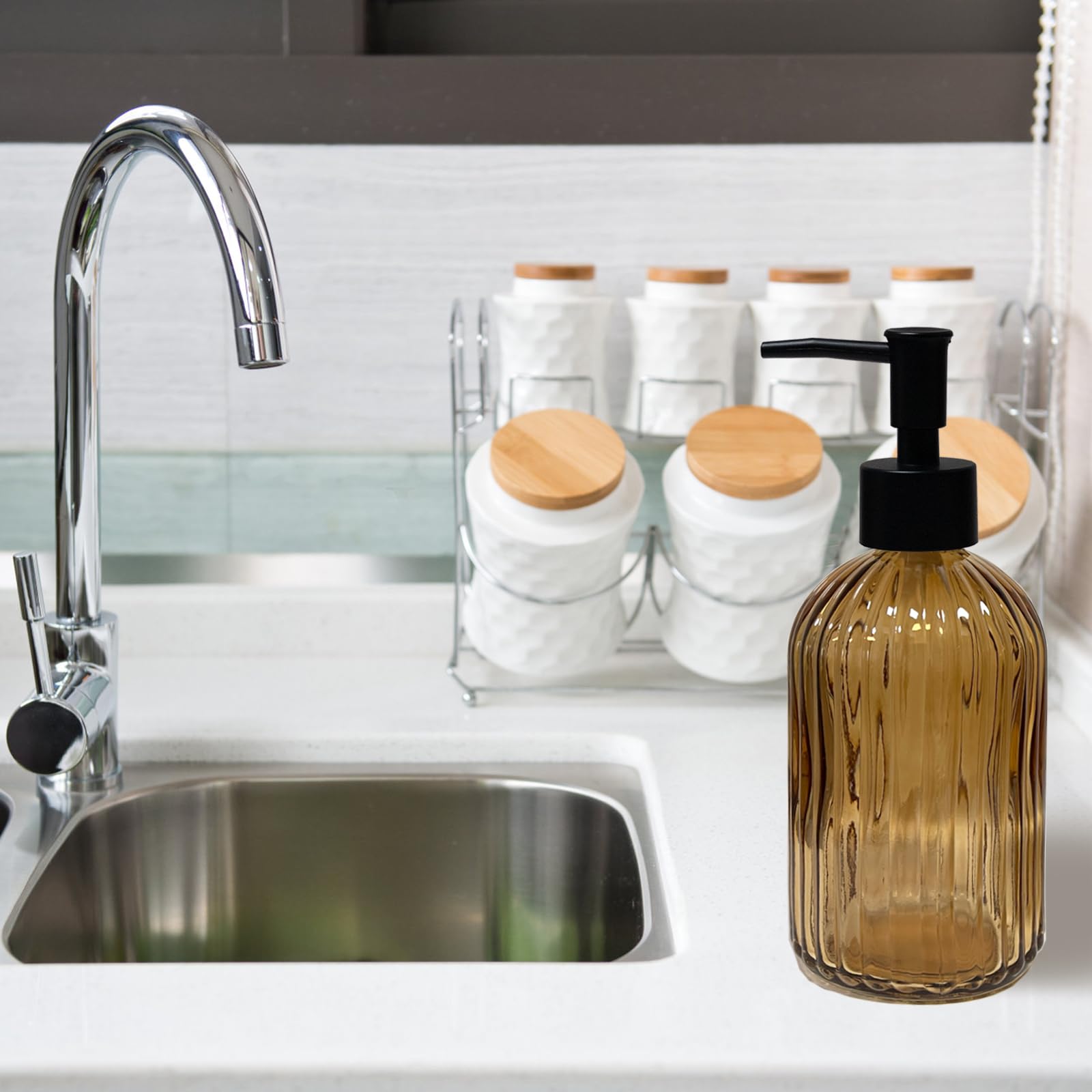 Black Pump Glass Soap Dispenser
