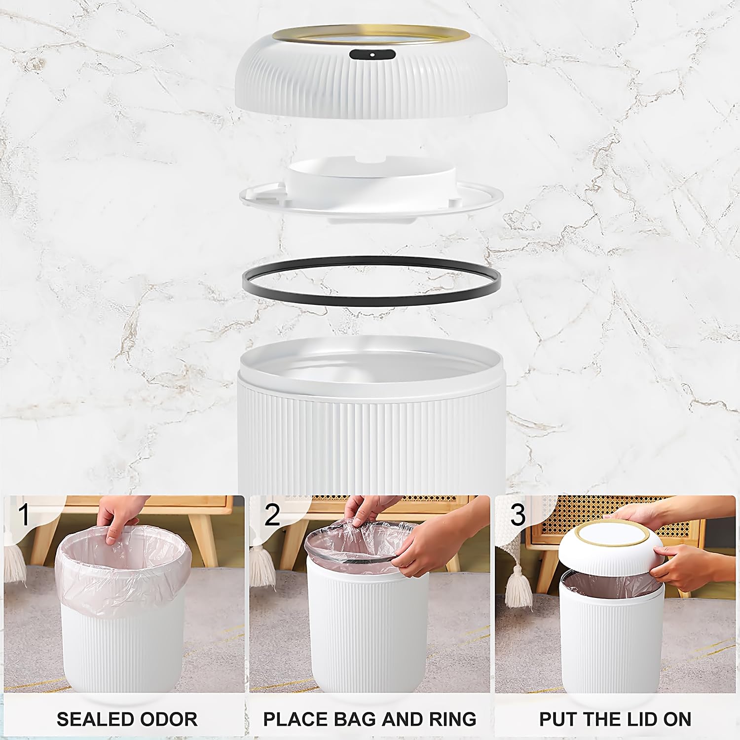 Automatic Motion Sensor Bathroom Trash Can with Lid