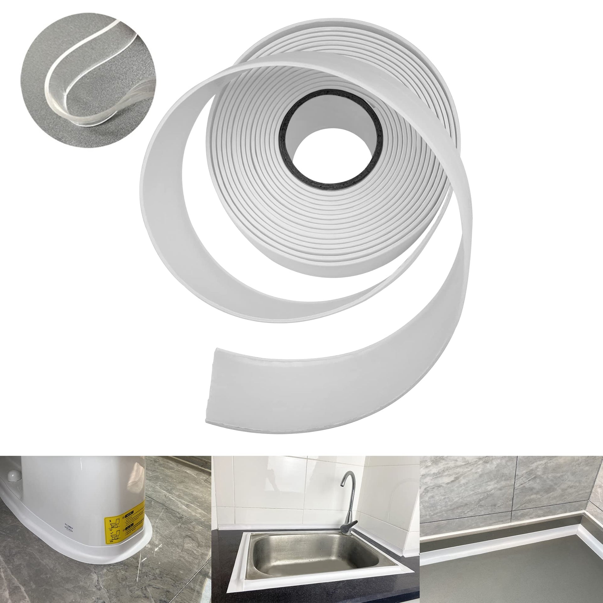 White-1.5IN-10.5FT*3Rolls Caulk Tape Self Adhesive,Caulking Tape