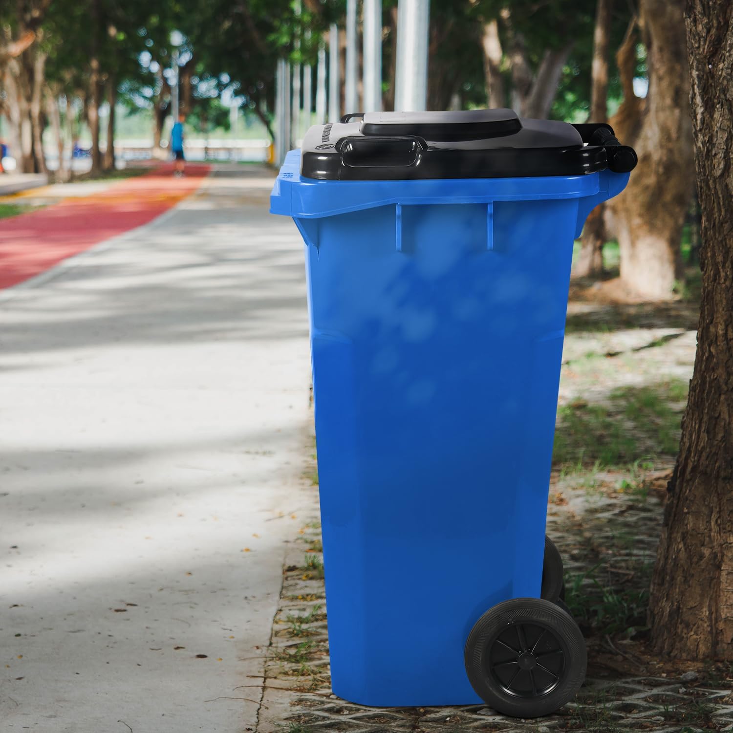 32 Gallon Trash Can with Wheels Outdoor Recycling Bin with Lid and Wheels Heavy Duty Rolling Garbage Can Commercial Wheeled Garbage Can for Home Garage Office (2 Count)