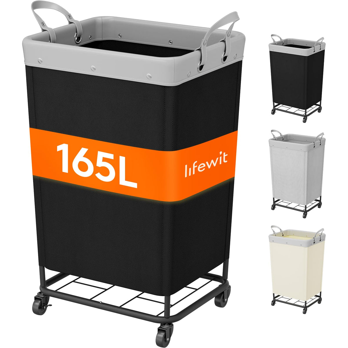 165L Heavy Duty Laundry Basket with Wheels and Handles