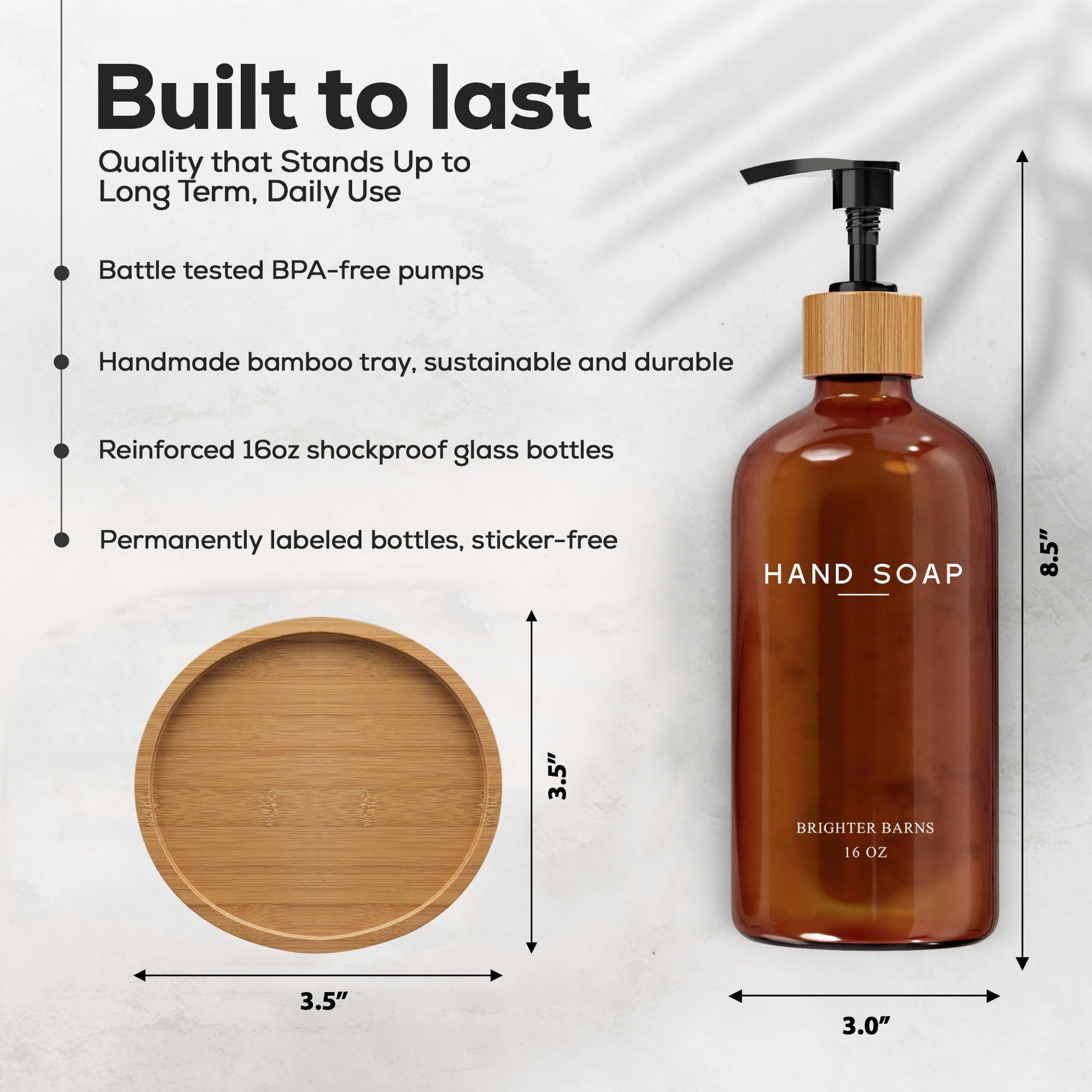 Amber Glass Hand Soap Dispenser Bathroom Set by Brighter Barns
