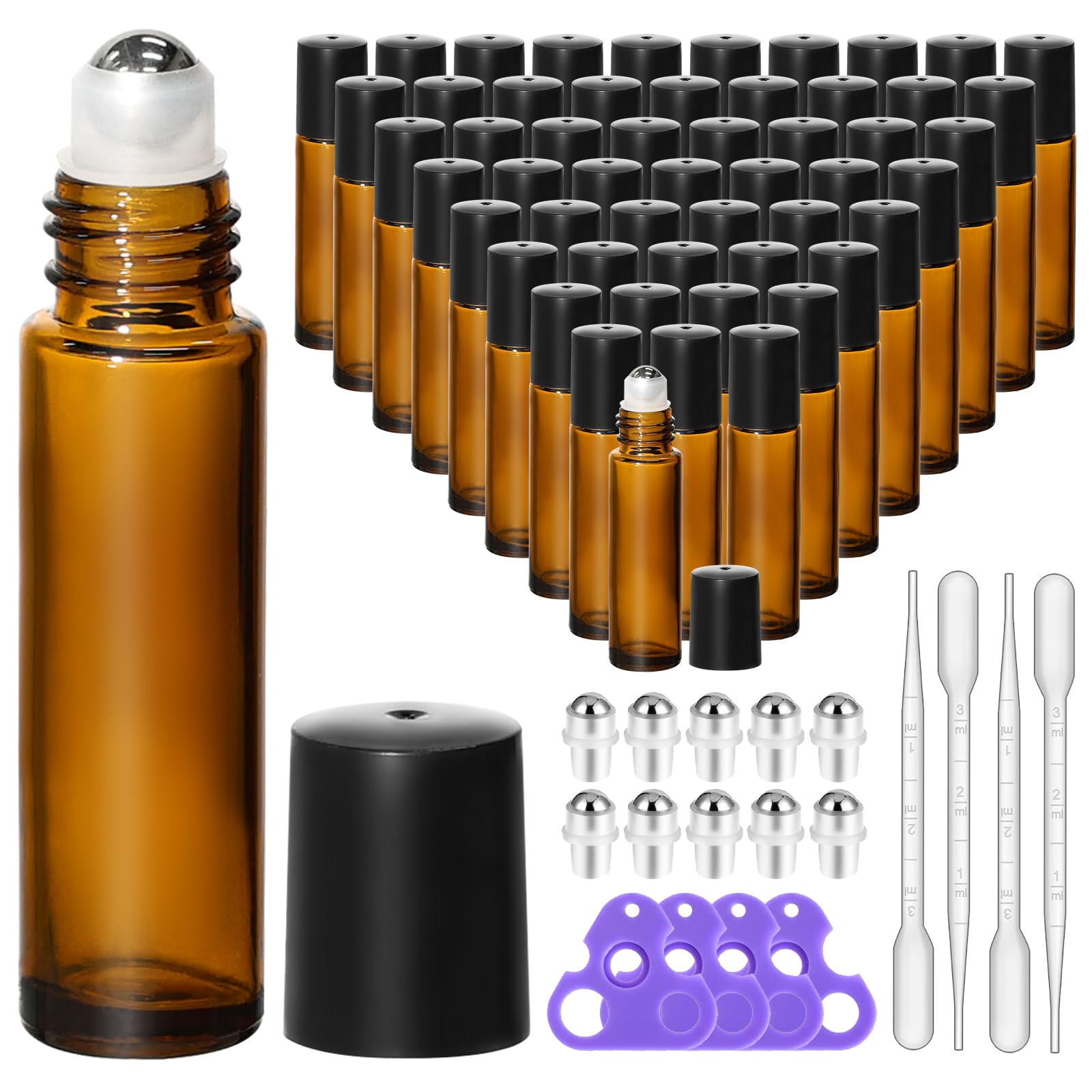 10ml Amber Glass Roller Rottles for Essential Oils (54 Count)