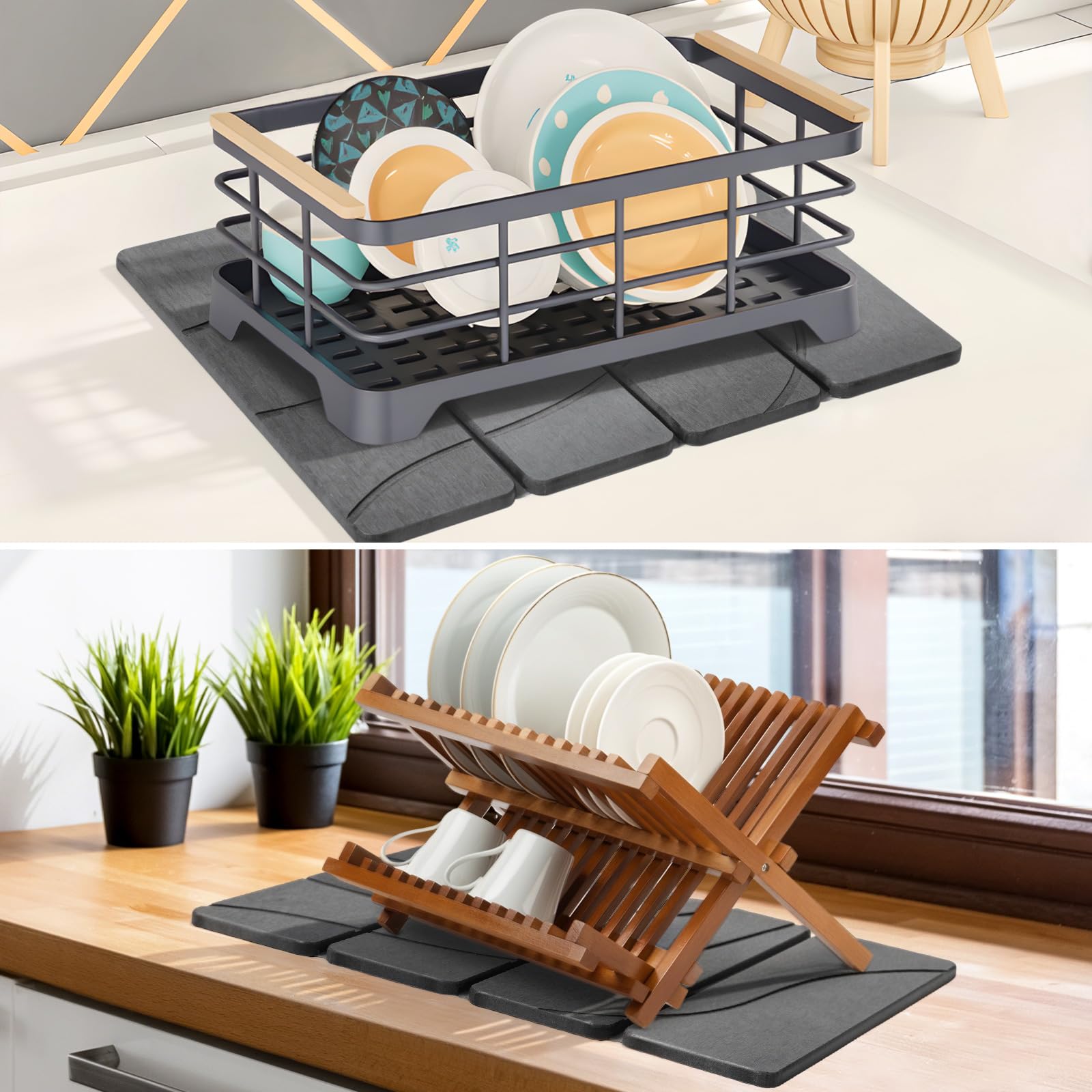 Small Stone Dish Drying Mat for Kitchen Counter (2 Count)