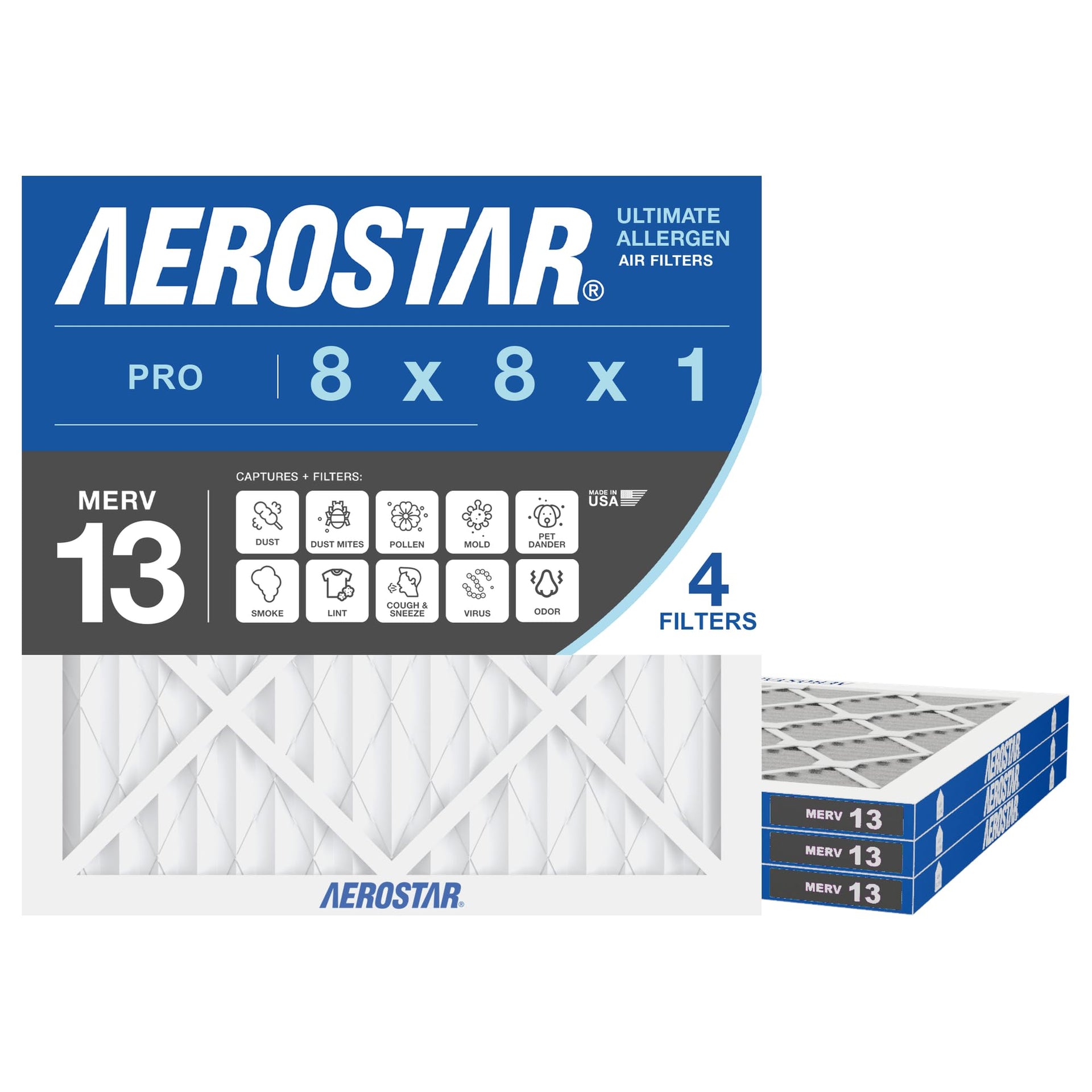 Air Filter 8x8x1 MERV 13 AC Filter (4 Count)