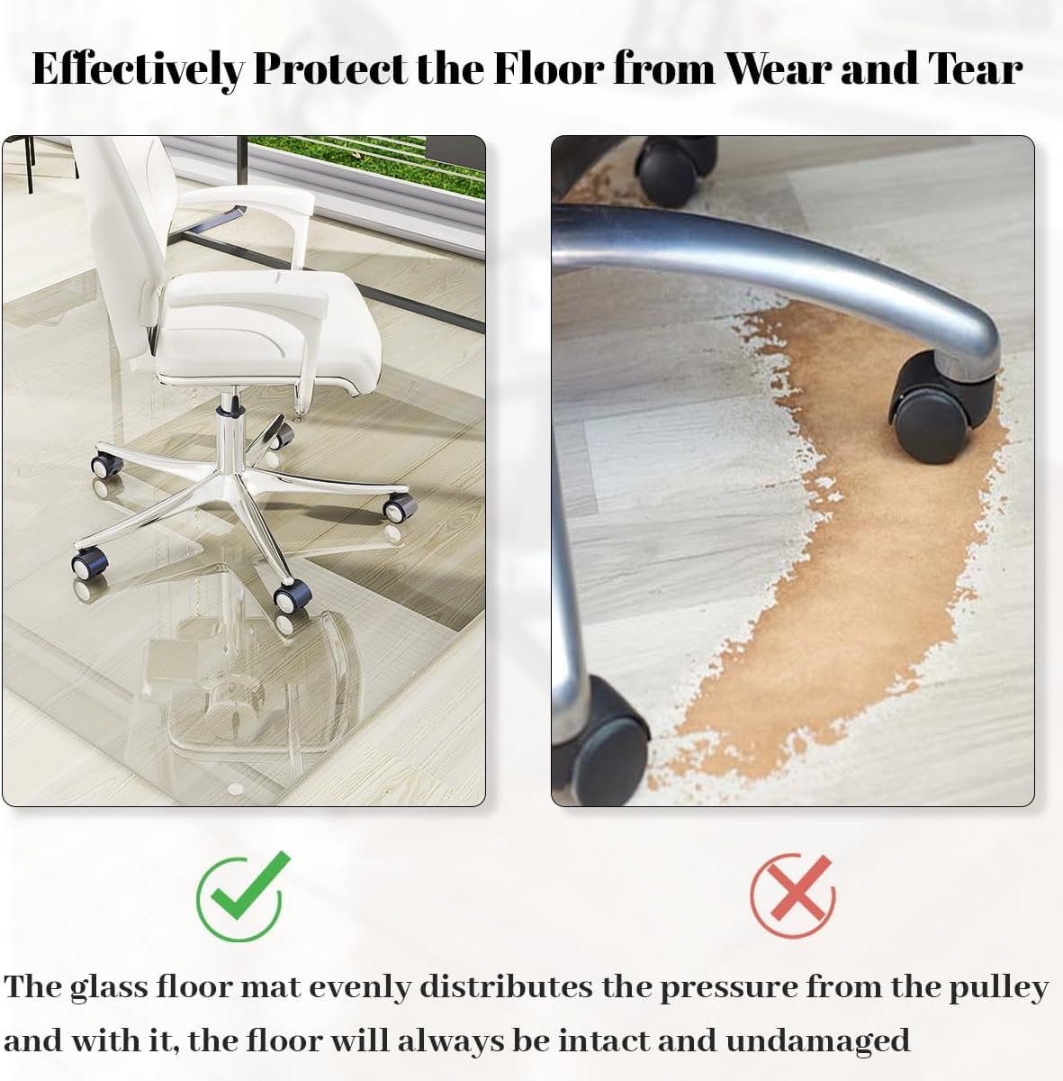 Tempered Glass] 40" x 80" Glass Office Chair Mat for Carpet