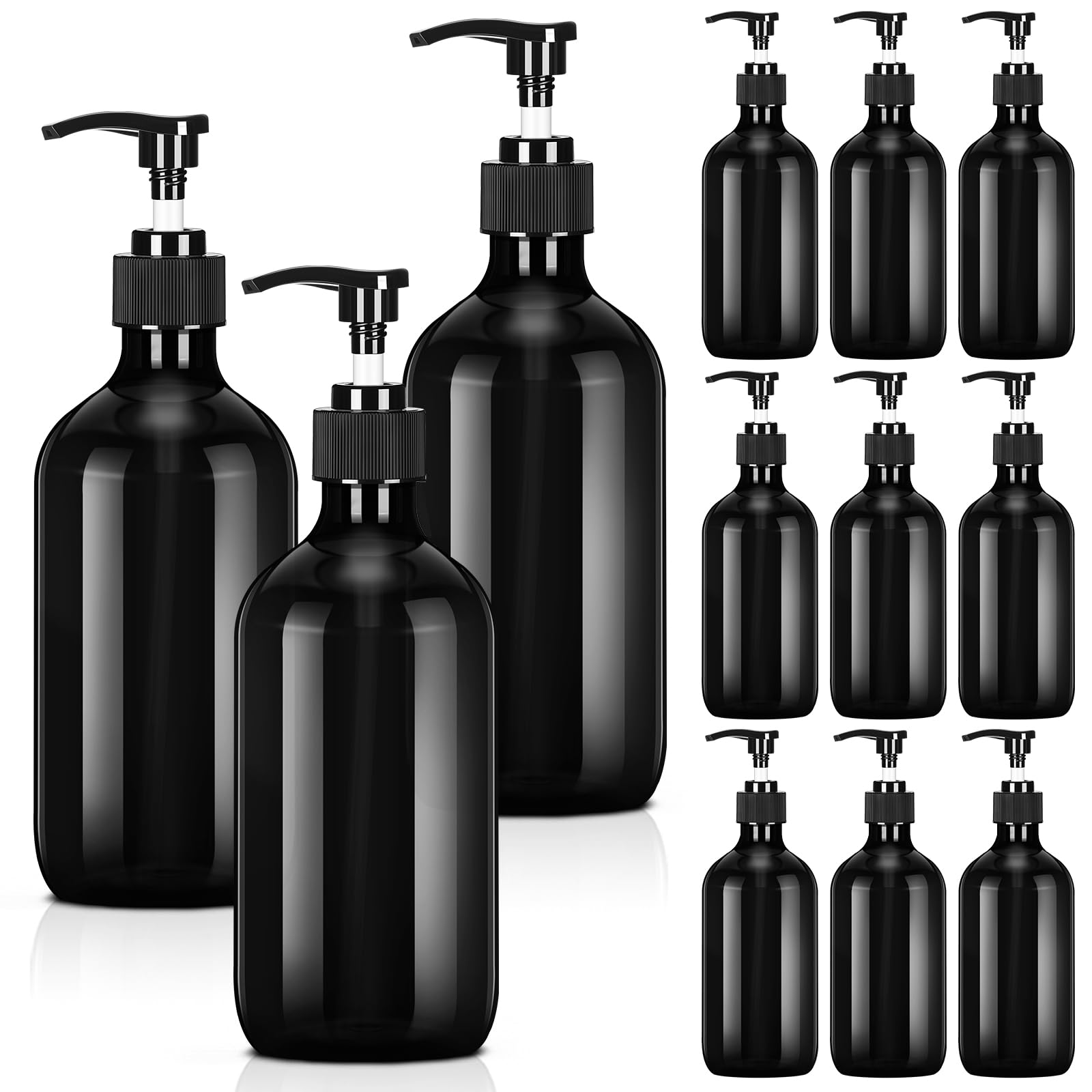 12 Pack Black Plastic Pump Bottles Soap Dispenser (12 Count)