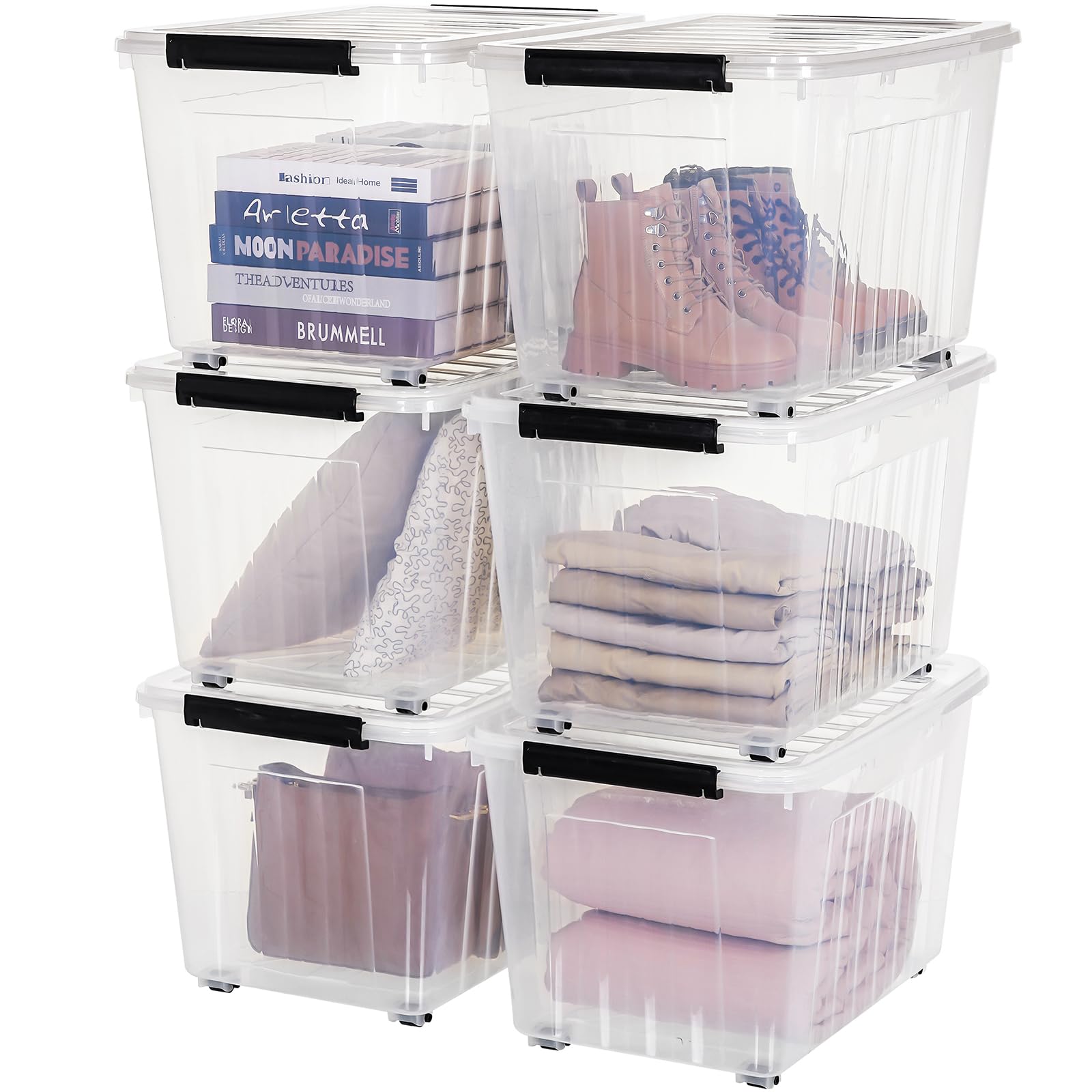 82 Quart Large Clear Plastic Storage Bins with Lids 6 (6 Count)