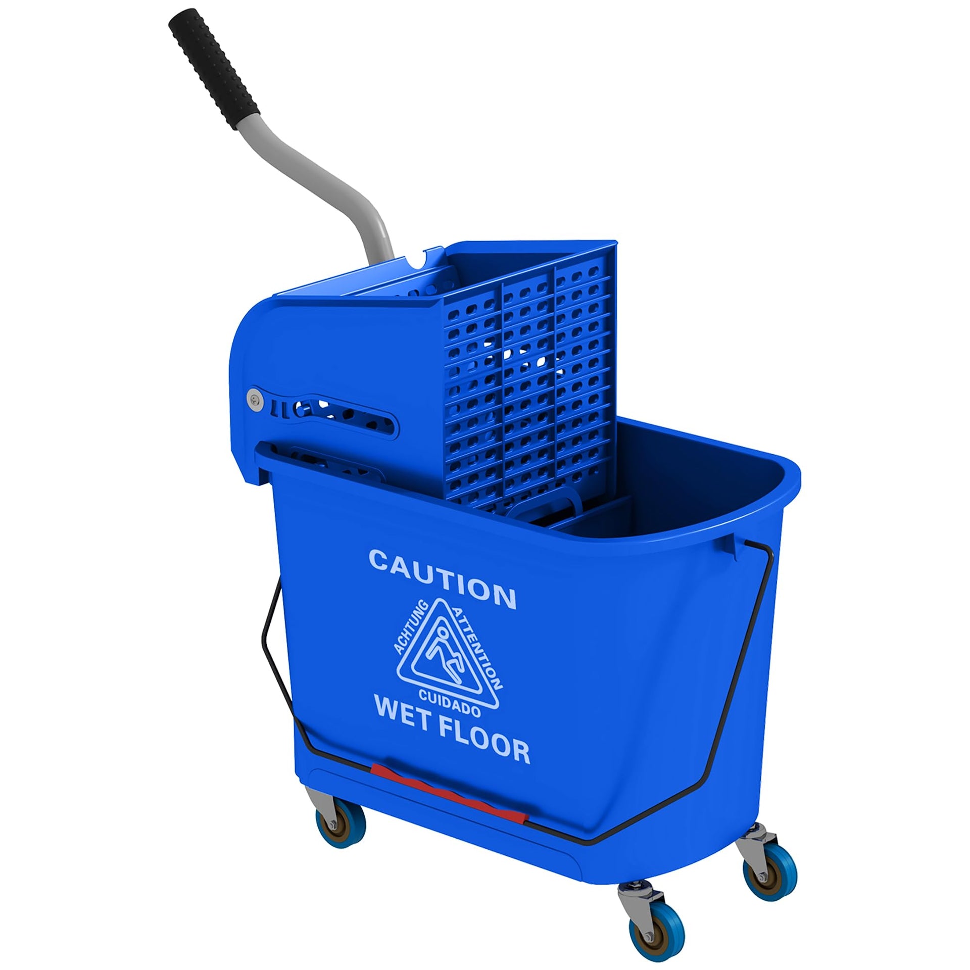 Commercial Mop Bucket Side Press Wringer Wheels 21 Quart Blue