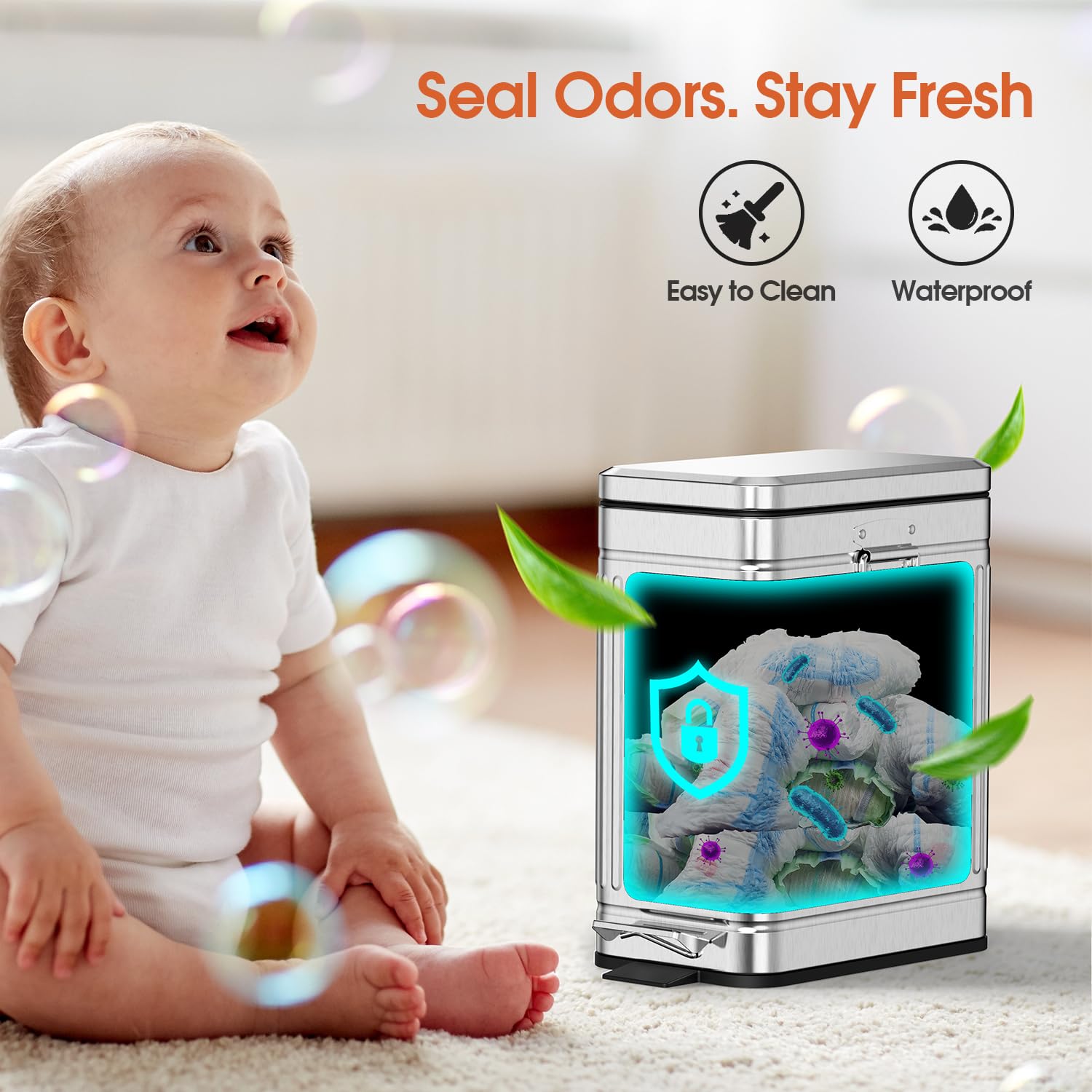 Small Bathroom Trash Can with Lid Soft Close