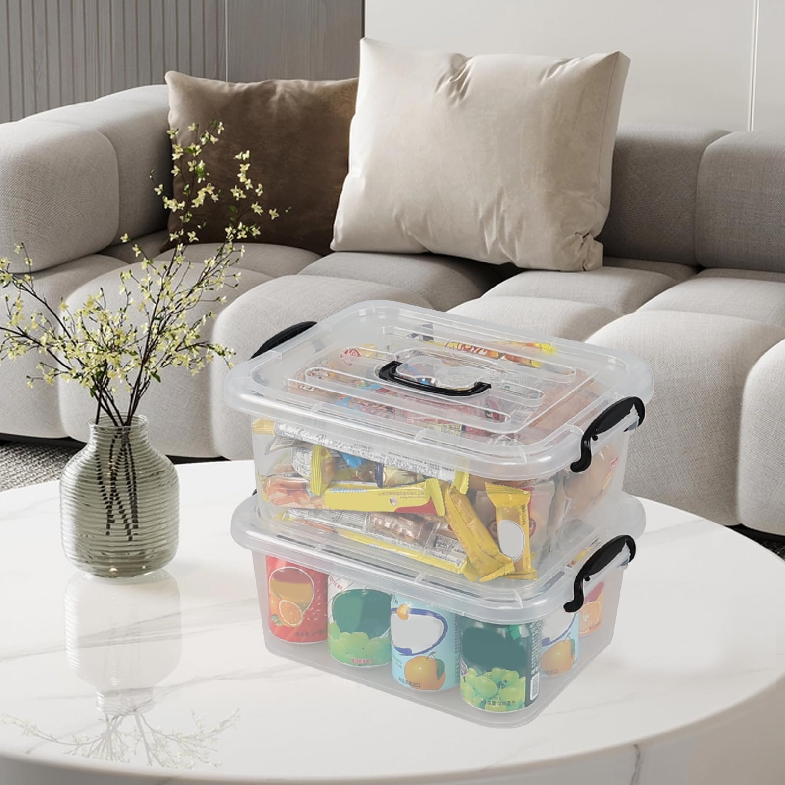8 Quart Clear Plastic Storage Latching Bin with Handle (2 Count)