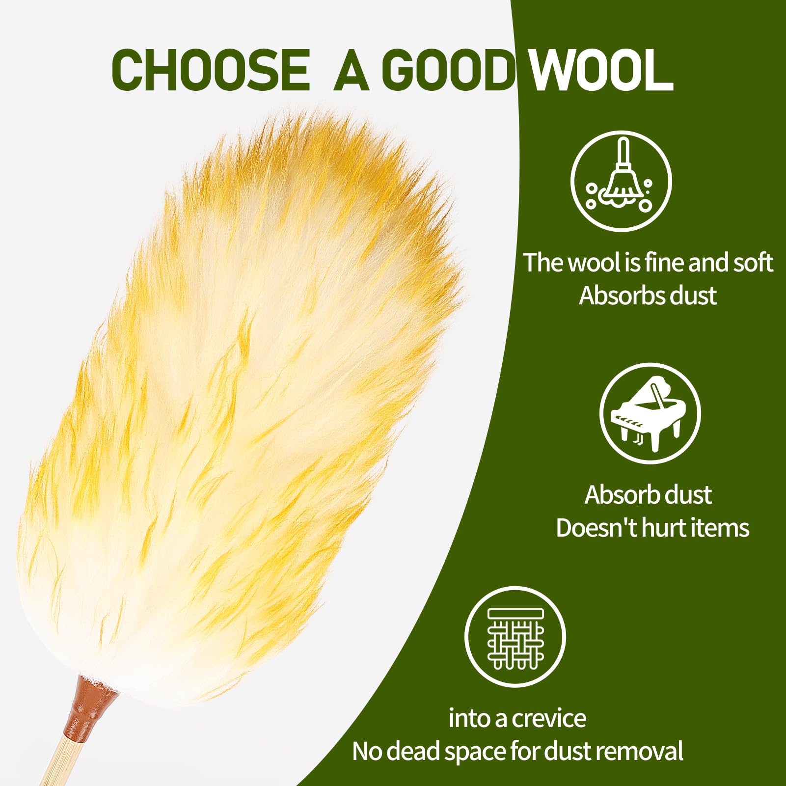 Natural Lambswool Duster 20 Inch Handheld with Wooden Handle Duster Dusting Tool for Blinds Electronics Furniture Delicate Surfaces (2 Count)