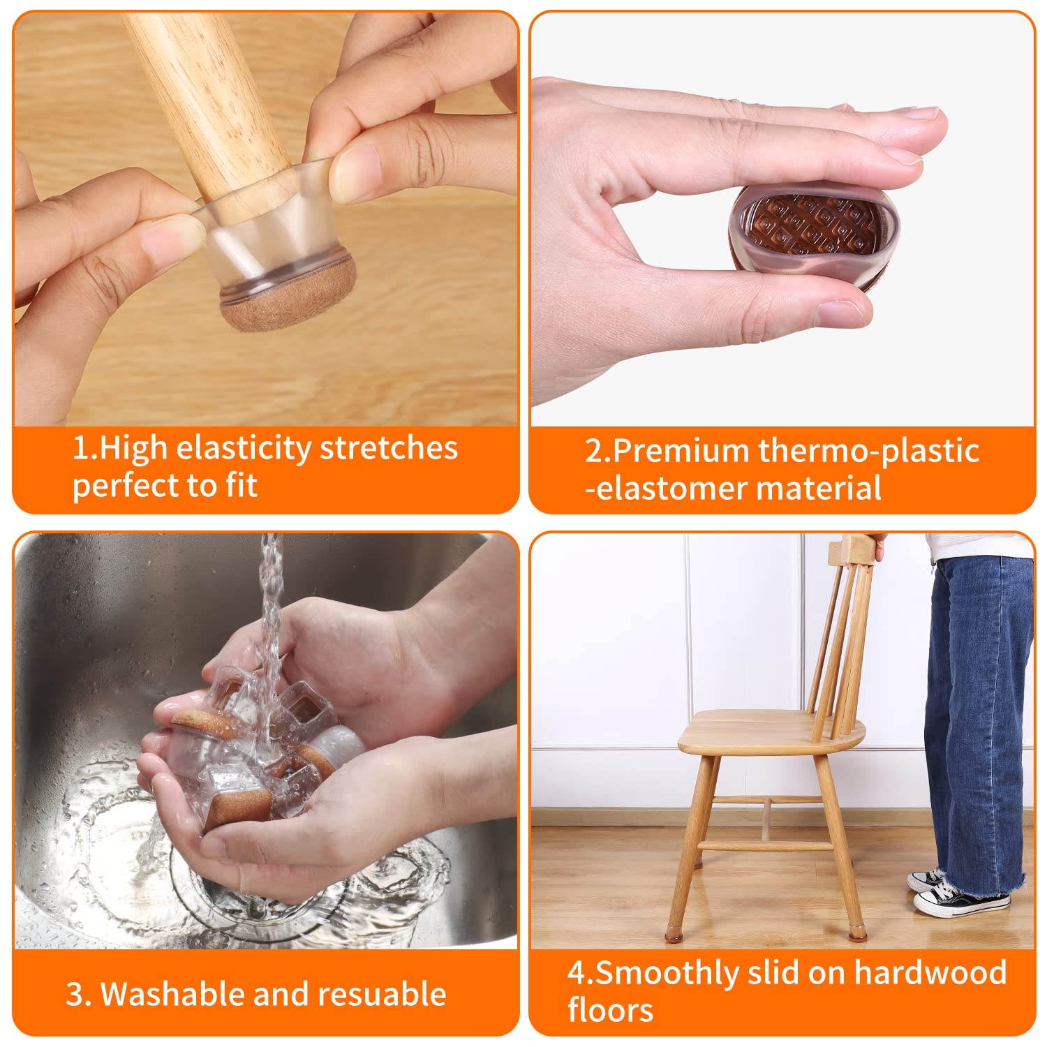 24 Pcs Clear Silicone Chair Leg Floor Protectors with Felt (24 Count)
