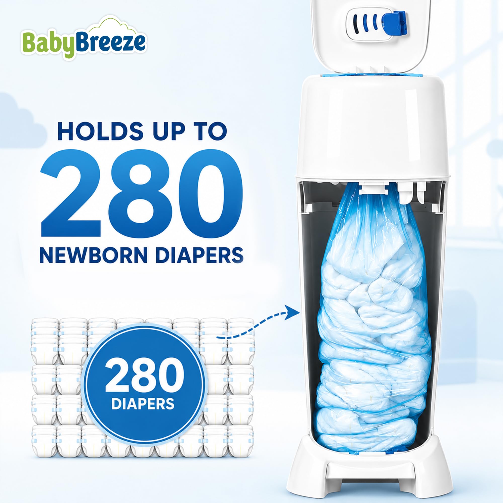 Diaper Pail Refill Bags Compatible with Playtex Diaper Genie Pails Odor Absorbing Diaper Disposal Trash Bags (8 Count)