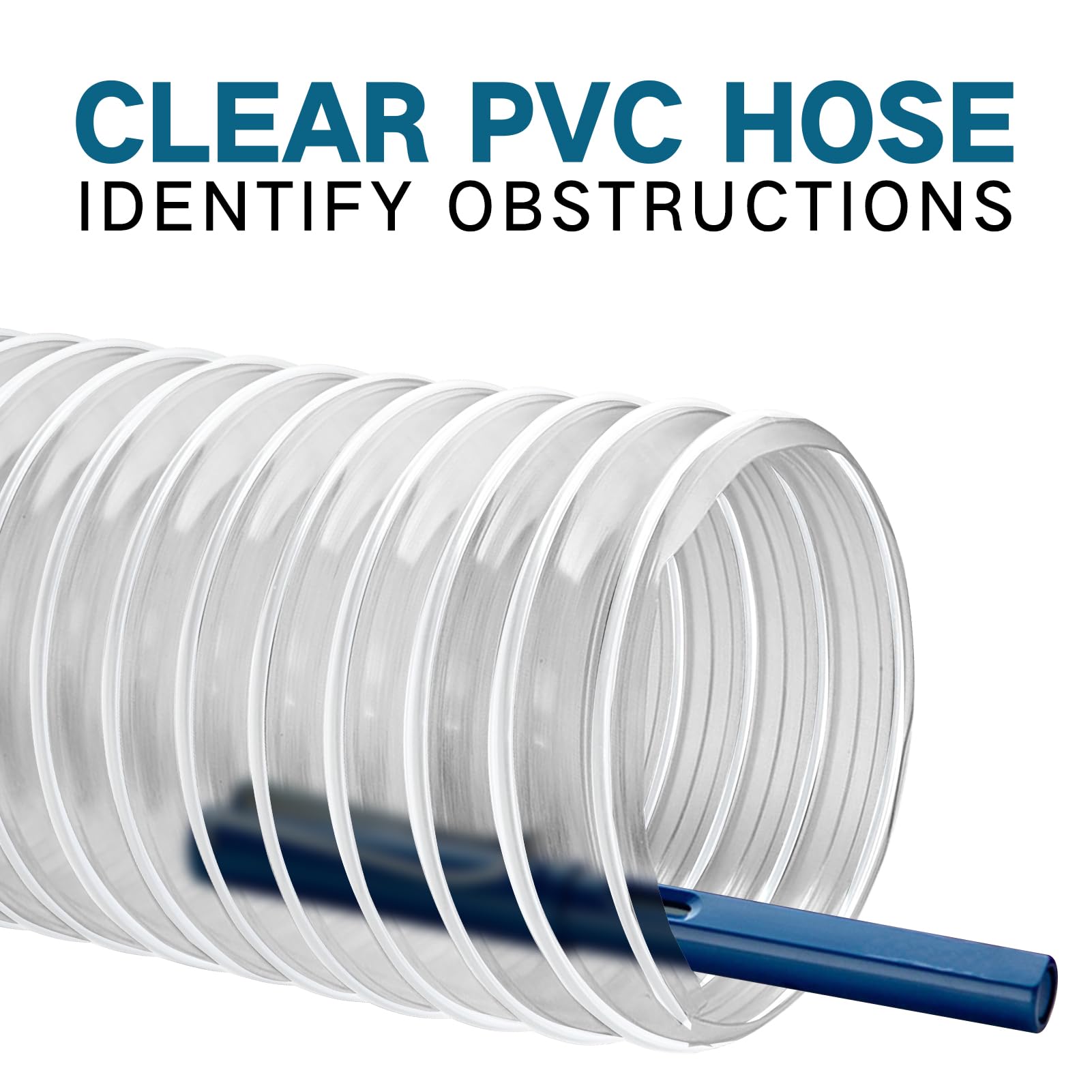 5" x 10' Clear PVC Dust Collection Hose with 2 Clamps