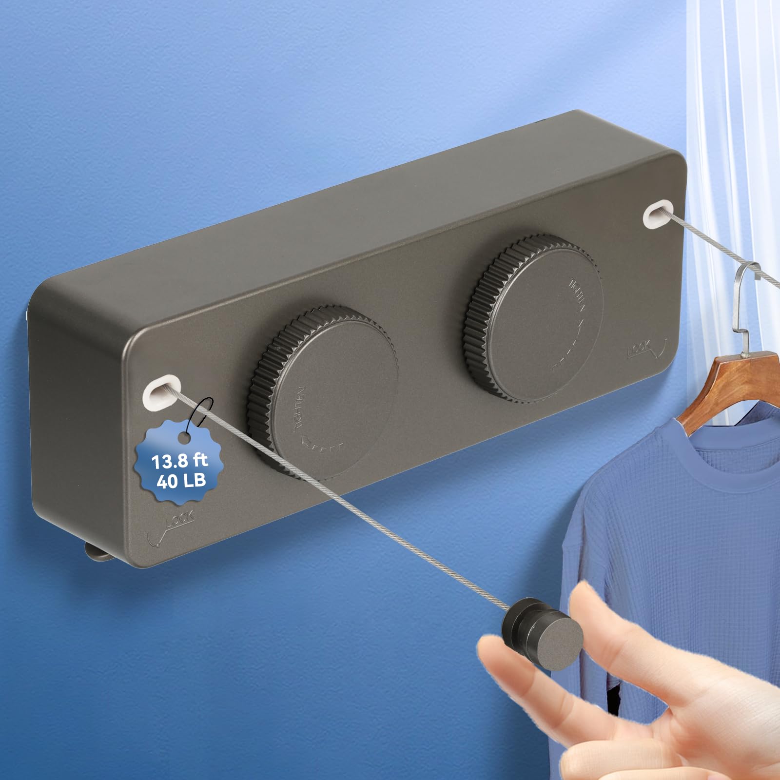 Retractable Clothesline Indoor Outside Heavy (13.8 Foot)